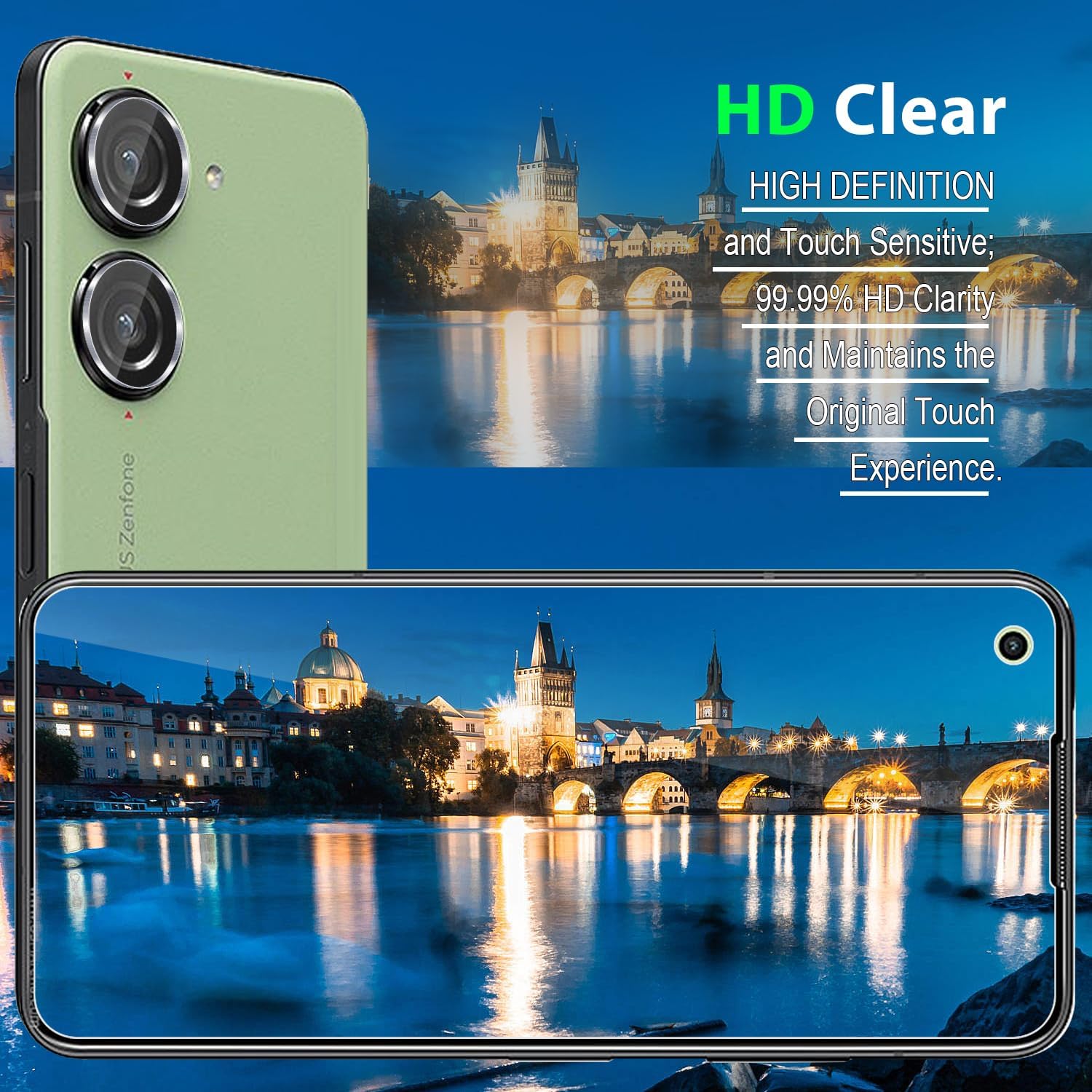 Paquete de 2+2 para Asus Zenfone 10 (2023) Protector de pantalla de vidrio templado de privacidad y protector de lente de cámara, antiespías,
