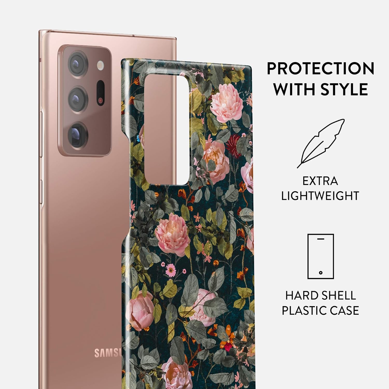 BURGA Funda para teléfono compatible con Samsung Galaxy Note 20 Ultra – Diseño de flores de cerezas, flores vintage, peonía, bonita funda protectora