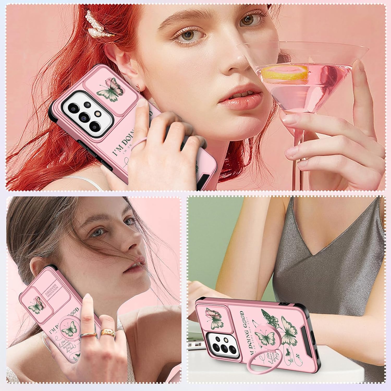 Funermei Funda 2 en 1 para Samsung Galaxy A32 5G para niñas, diseño de mariposa bonita, diseño femenino de mariposa, diseño único y verde con