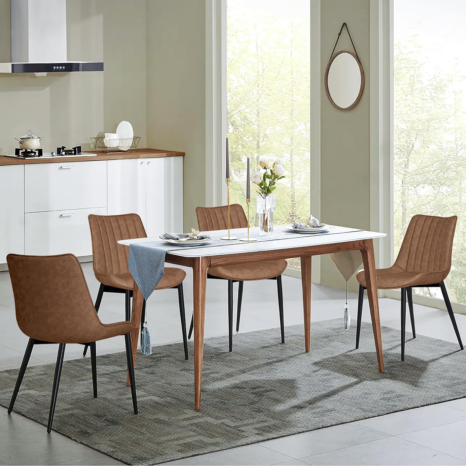 AVAWING Juego de 4 sillas de comedor, modernas de mediados de siglo, sillas de comedor de ocio sin brazos, silla tapizada de piel sintética con