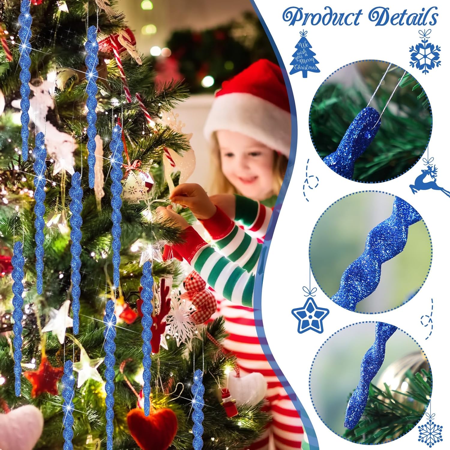 50 carámbanos de árbol para Navidad, adornos de carámbanos de plástico, carámbanos de Navidad, torcidos, decoración colgante para invierno,
