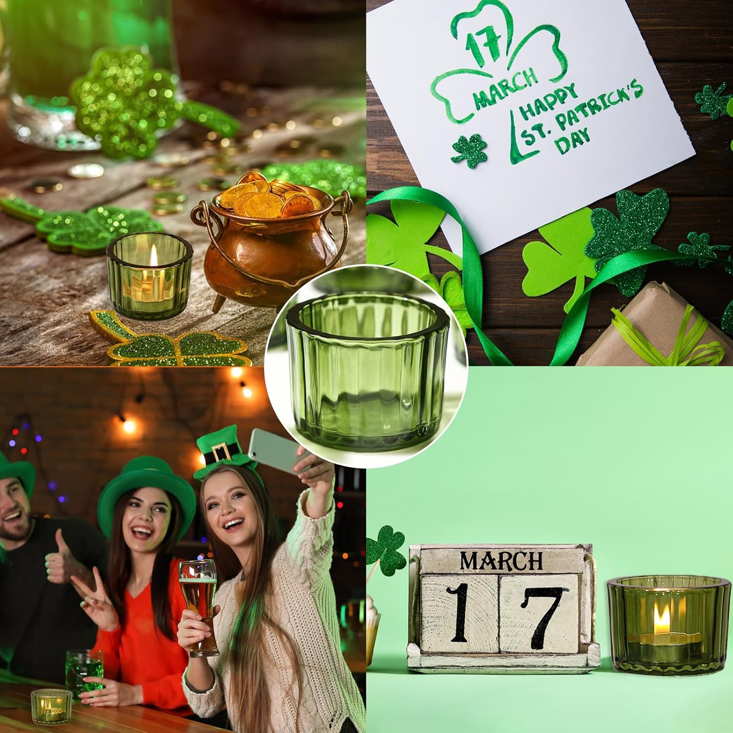 36 portavelas verdes para decoración de bodas, portavelas votivas, relleno de cera de cristal transparente romántico para cumpleaños, portavelas