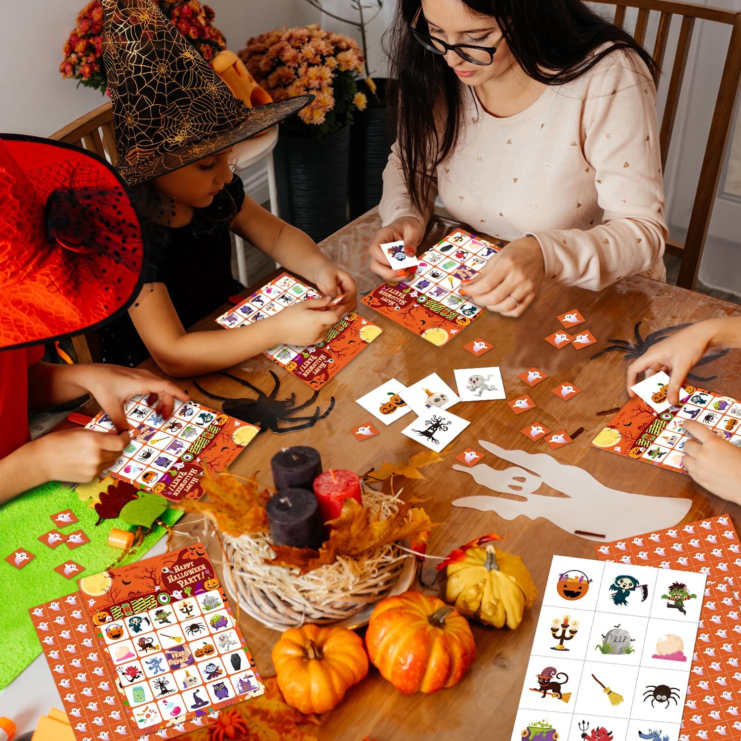 Tarjetas de juegos de fiesta de bingo de Halloween con 24 jugadores, juegos de fiesta de Halloween para niños, escuela, aula, suministros para