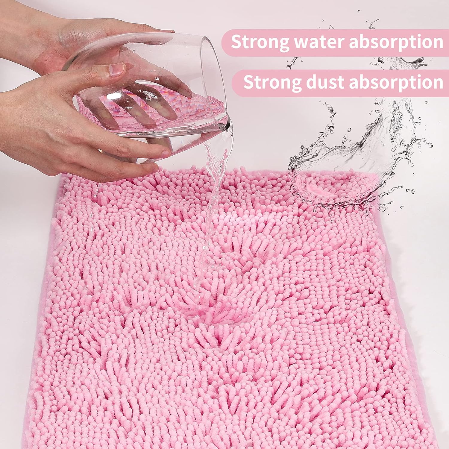 Alfombras rosadas para el baño, felpilla antideslizante, extra suave y absorbente, alfombra para ducha, lavable a máquina, de secado rápido (rosa,