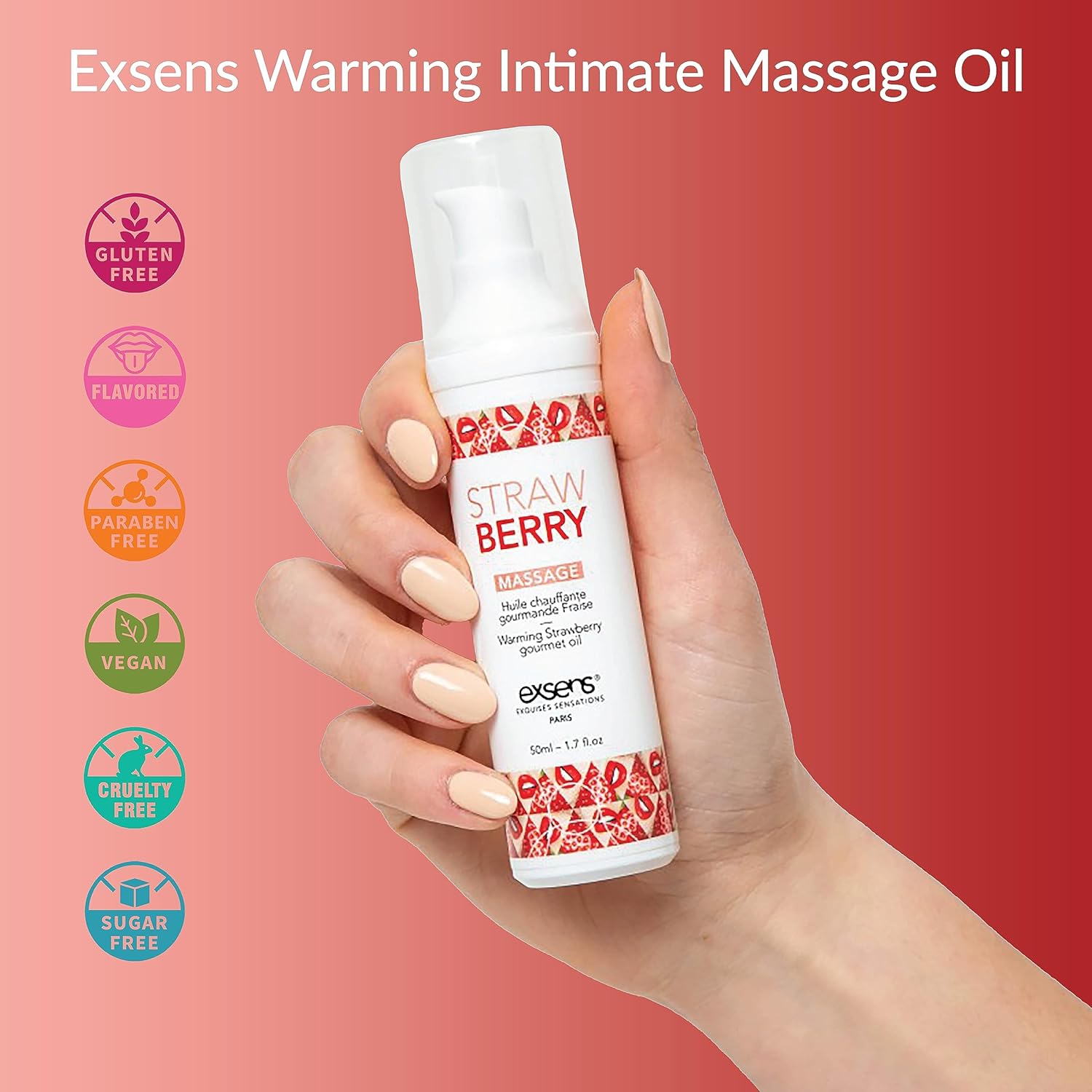 Exsens Aceite de masaje cálido sabor Stawberry y Sex on the Beach, para hombres, mujeres y parejas, todo natural, paquete de 2