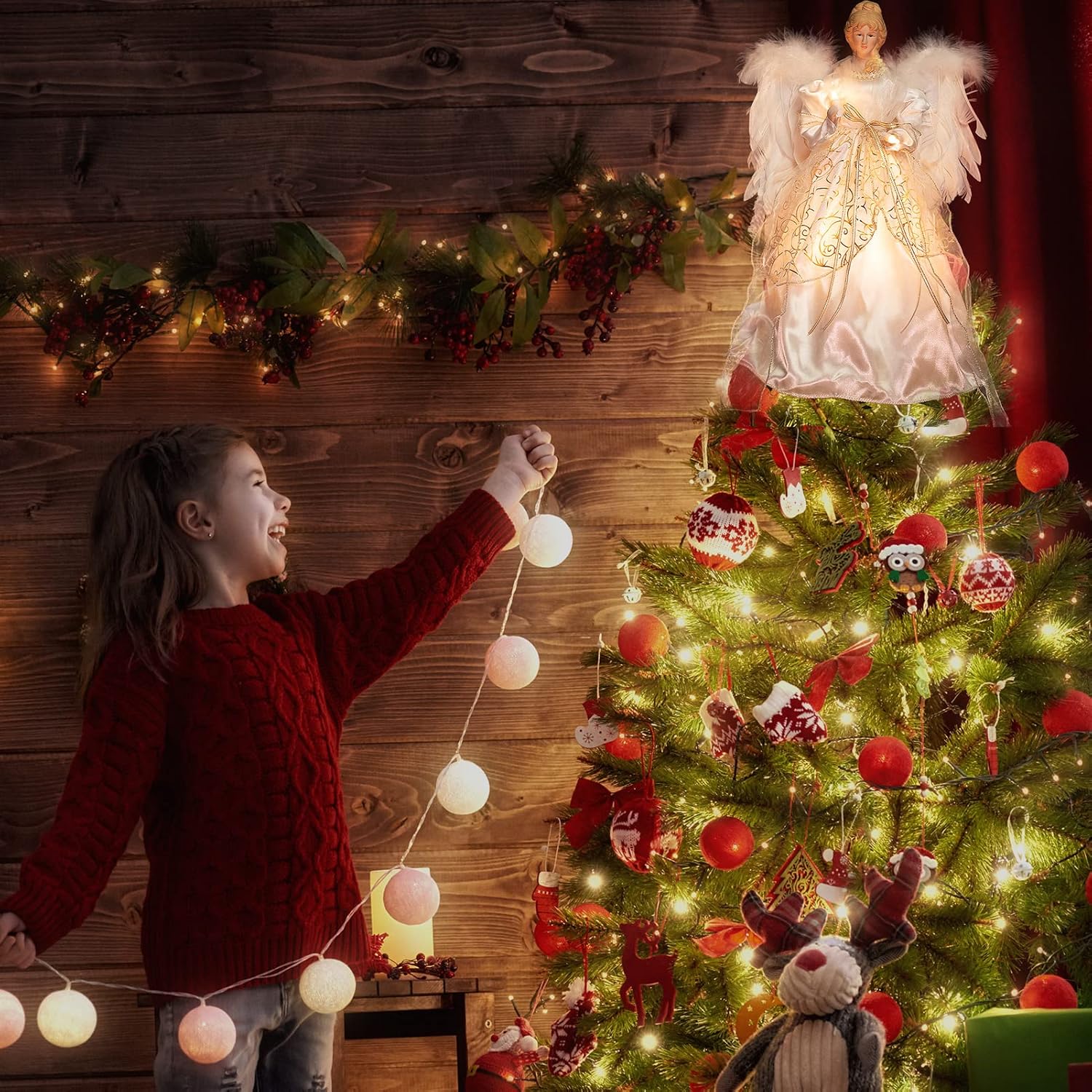 Decoración de árbol de ángel de Navidad con alas de plumas, adorno de árbol de Navidad para interiores, oficina, Navidad, Año Nuevo, decoración de