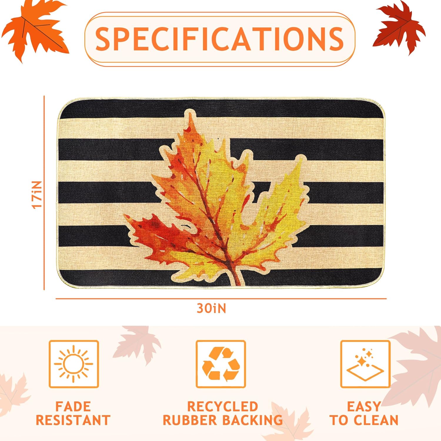 Erweicet Tapete de arce de otoño, tapete de arce de otoño, tapete de Acción de Gracias, para puerta delantera, otoño, exterior, antideslizante,