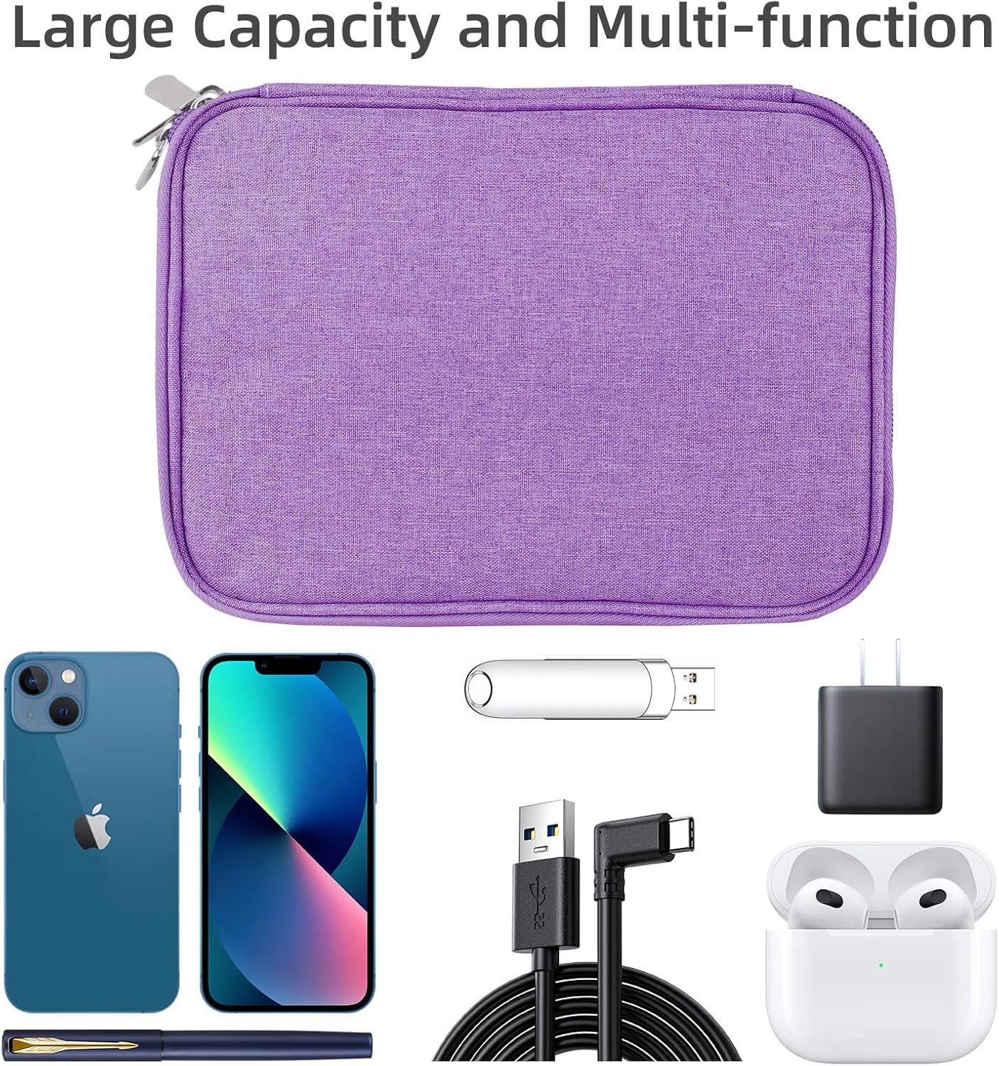 Organizador de artículos electrónicos, bolsa organizadora de cables de viaje, resistente al agua, bolsa de doble capa para cable, cable, iPhone,