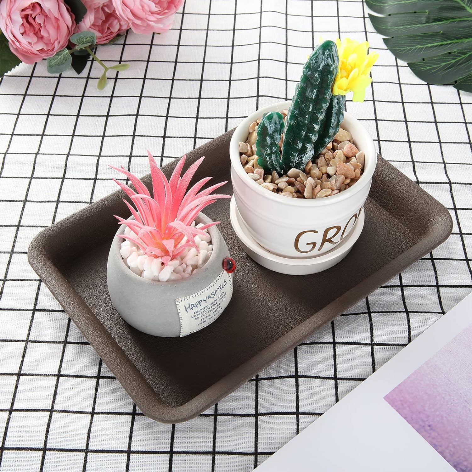 20 bandejas de plástico para humedadgoteo, bandeja de maceta de 7.3 x 4.7 x 1 pulgada, platillo rectangular para plantas de interior y exterior,
