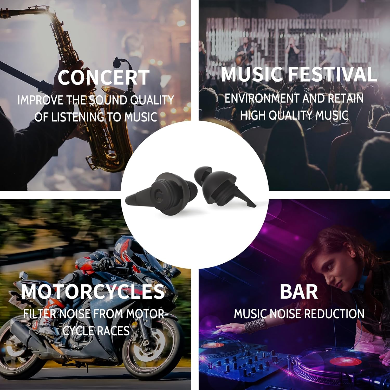 LYSIAN Tapones para los oídos de concierto de alta fidelidad para música, 2 pares de tapones para los oídos de músicos para cancelación de ruido,