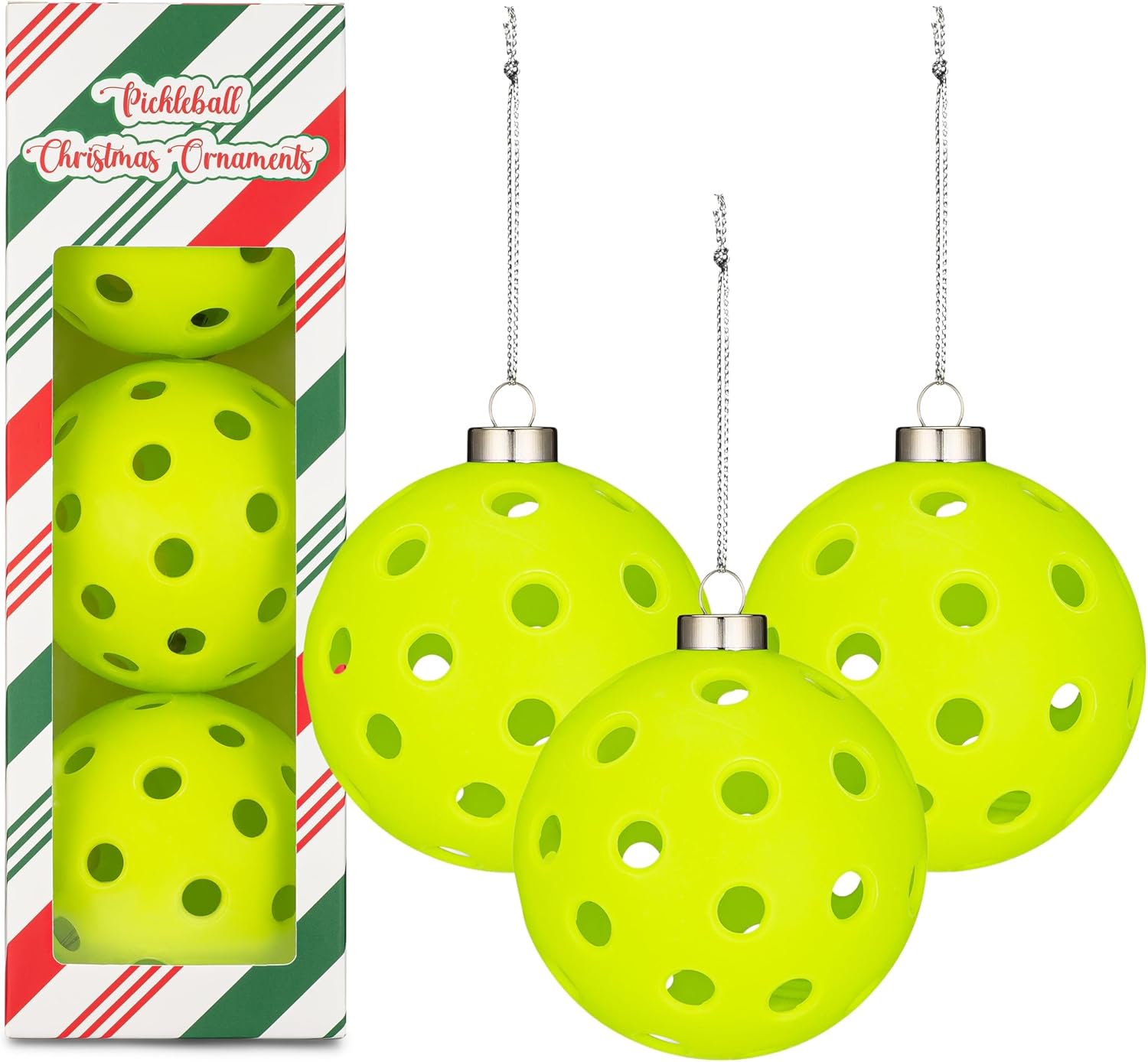 TILTECH Adorno de pickleball, adorno de Navidad de pickleball de tamaño real para árbol de Navidad, divertido regalo de pickleball, decoraciones de