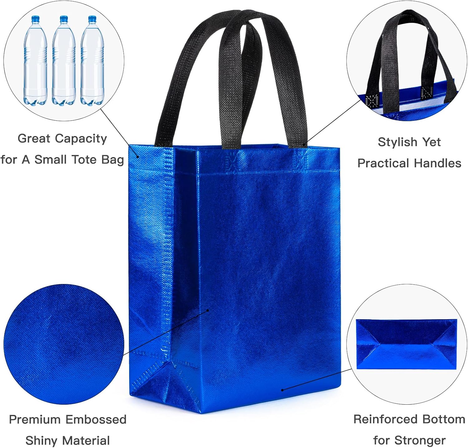 WRAPAHOLIC Bolsa de regalo azul reutilizable con asas, paquete de 12 unidades, tamaño mediano de 8 x 4 x 10 pulgadas, perfecta para bolsas de regalo