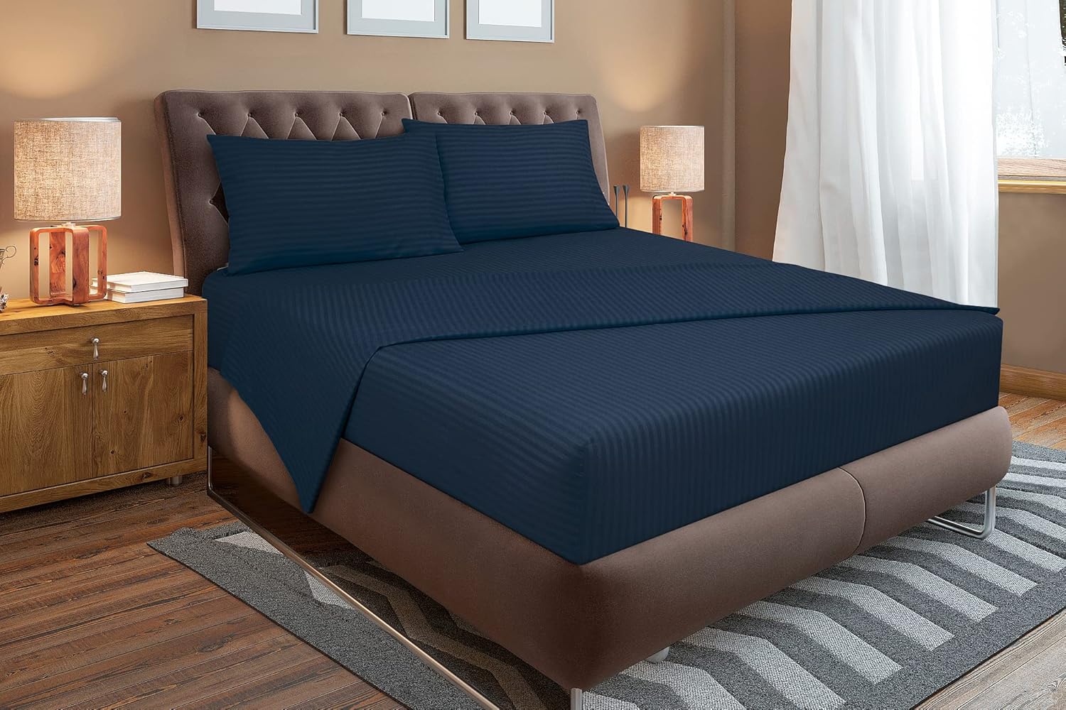 Royale Linen – Juego de sábanas a rayas, microfibra cepillada de 1800 hilos, 1 sábana bajera, 1 sábana encimera, 2 fundas de almohada, resistente a
