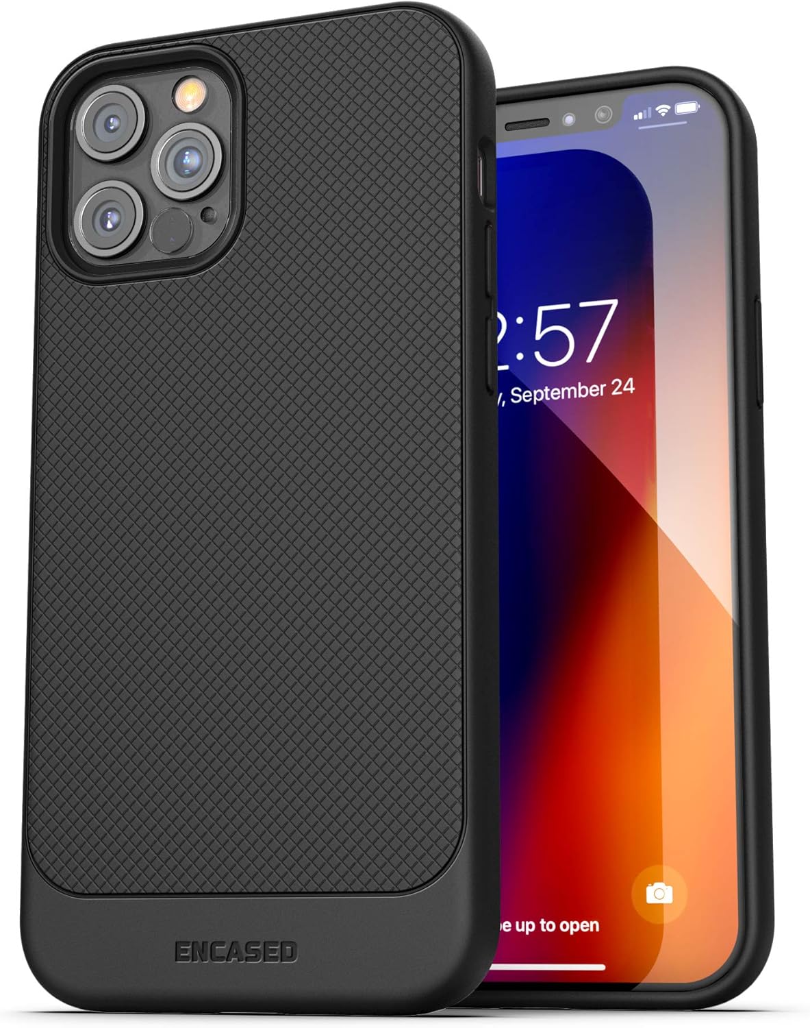 Thin Armor Series – Funda con clip para cinturón compatible con iPhone 12 Pro Max, funda de agarre delgado con funda, color negro