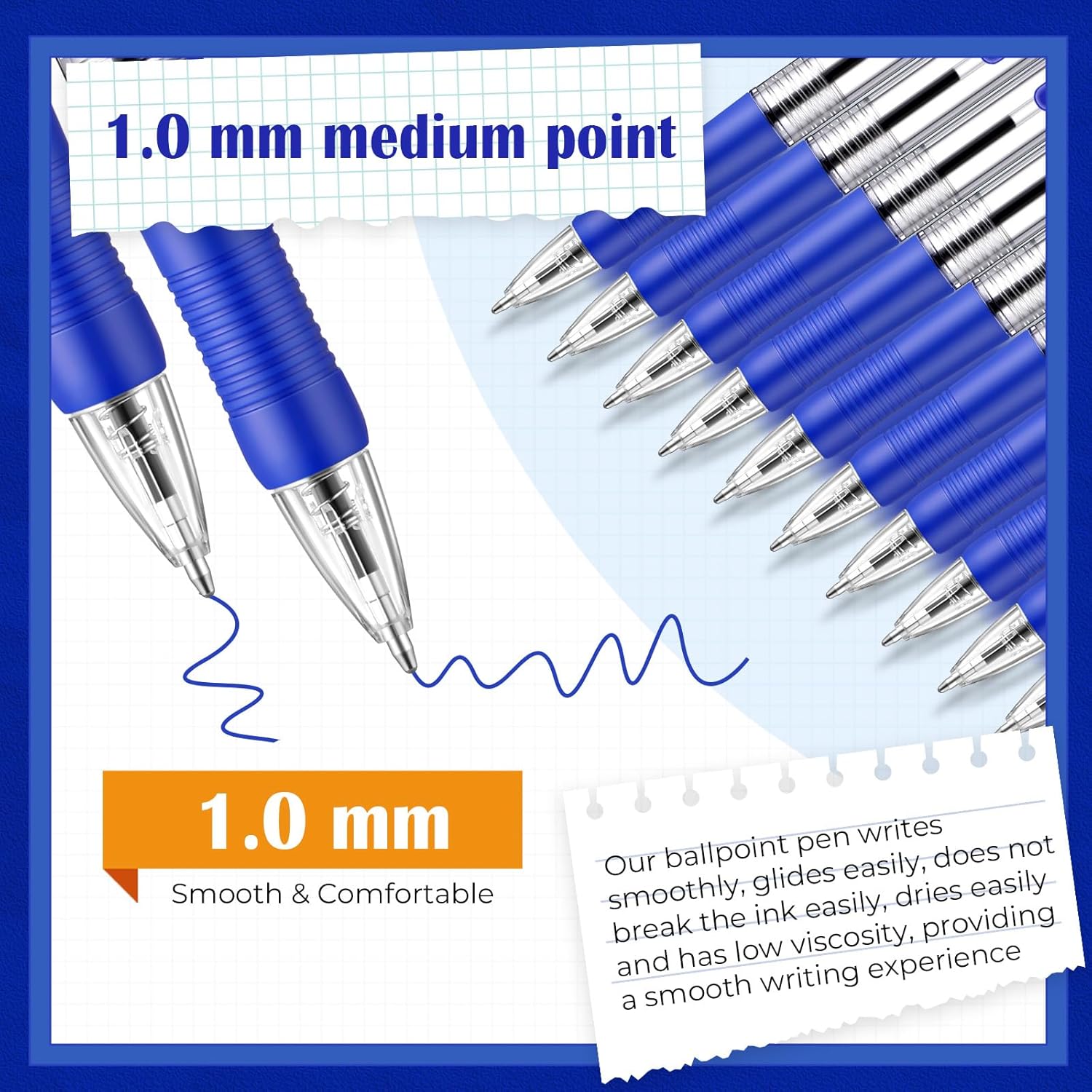 Fulmoon 100 bolígrafos de tinta de gel, bolígrafos retráctiles, punta media de 0.039 pulgadas, bolígrafos de clic de escritura suave para diario,
