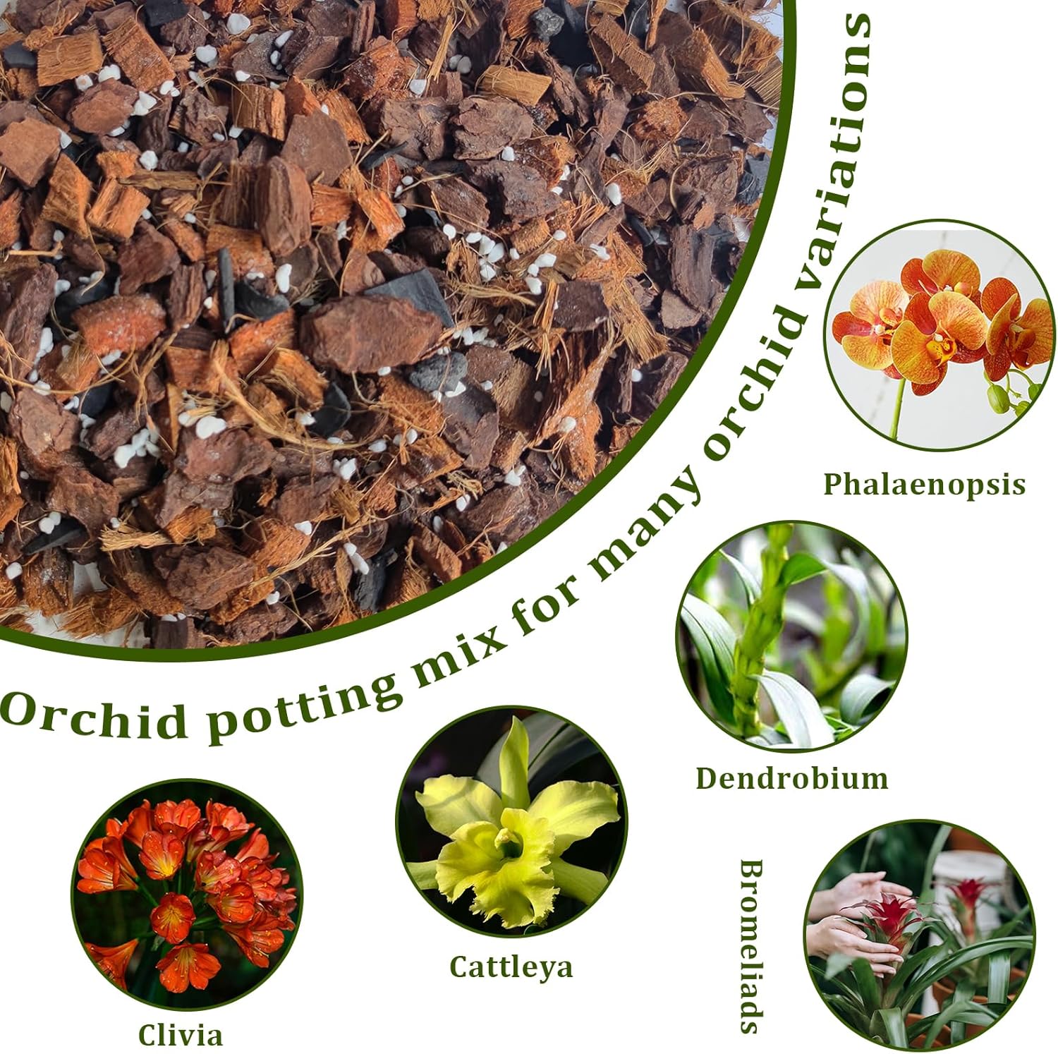 Mezcla para macetas de orquídeas, 2 cuartos de galón de tierra para orquídeas con corteza de orquídea, chips de cáscara de coco, perlita y carbón