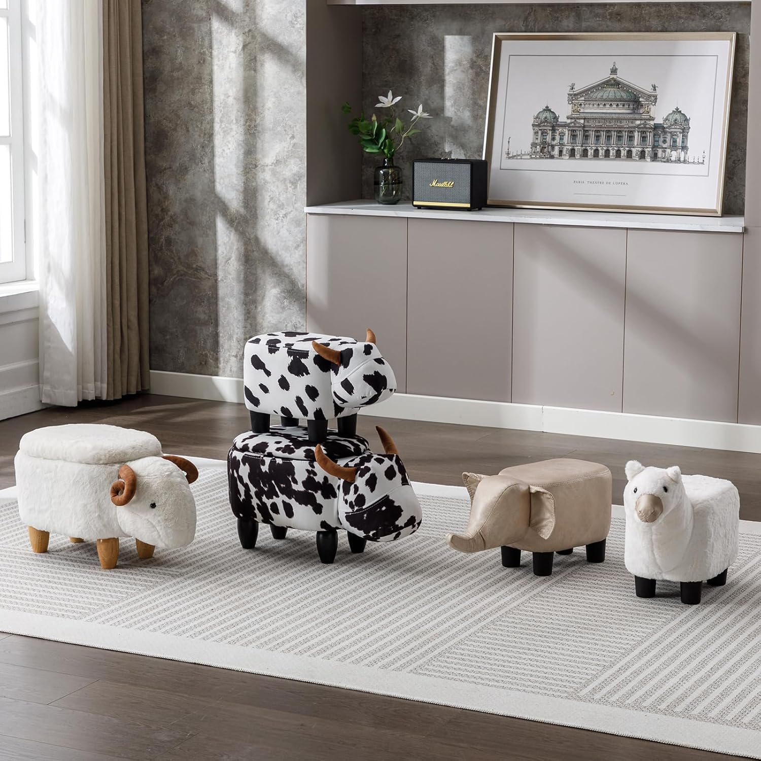 Reposapiés otomano de animales de felpa, decoración adorable y funcional para sala de estar, guardería y dormitorio (edición de alpaca)