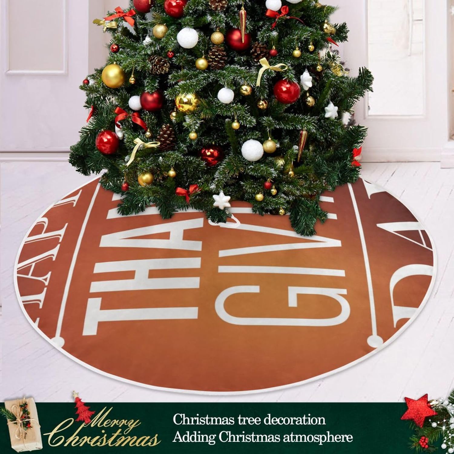 Falda de árbol de Navidad con texto en inglés Happy Holidays de color morado, falda de árbol de Navidad suave, 35.4 pulgadas, decoración de otoño