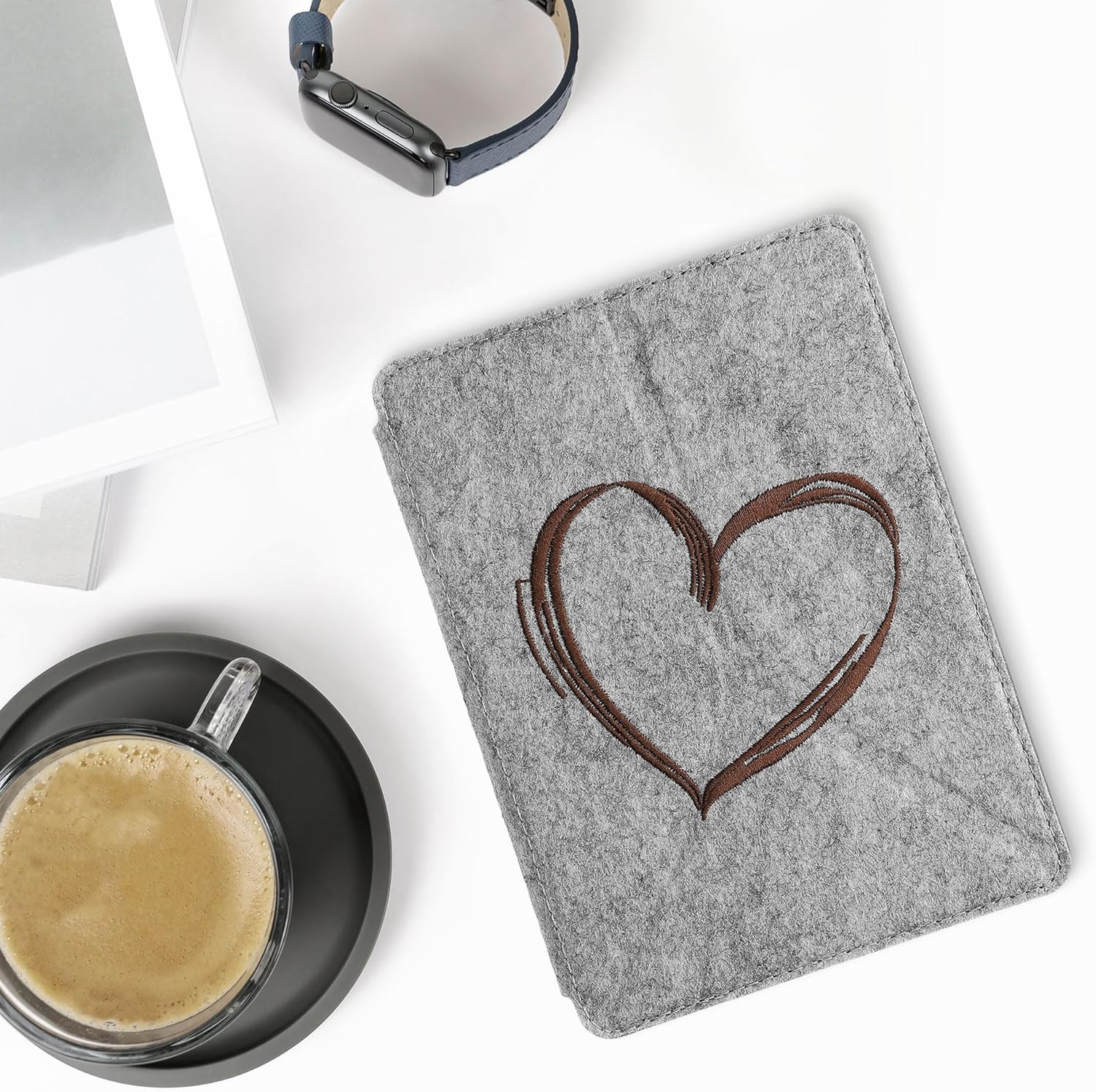 Funda de fieltro de origami compatible con Tienda Kindle Paperwhite 11. generación 2021 – Funda con soporte – Corazón cepillado marrón oscuro