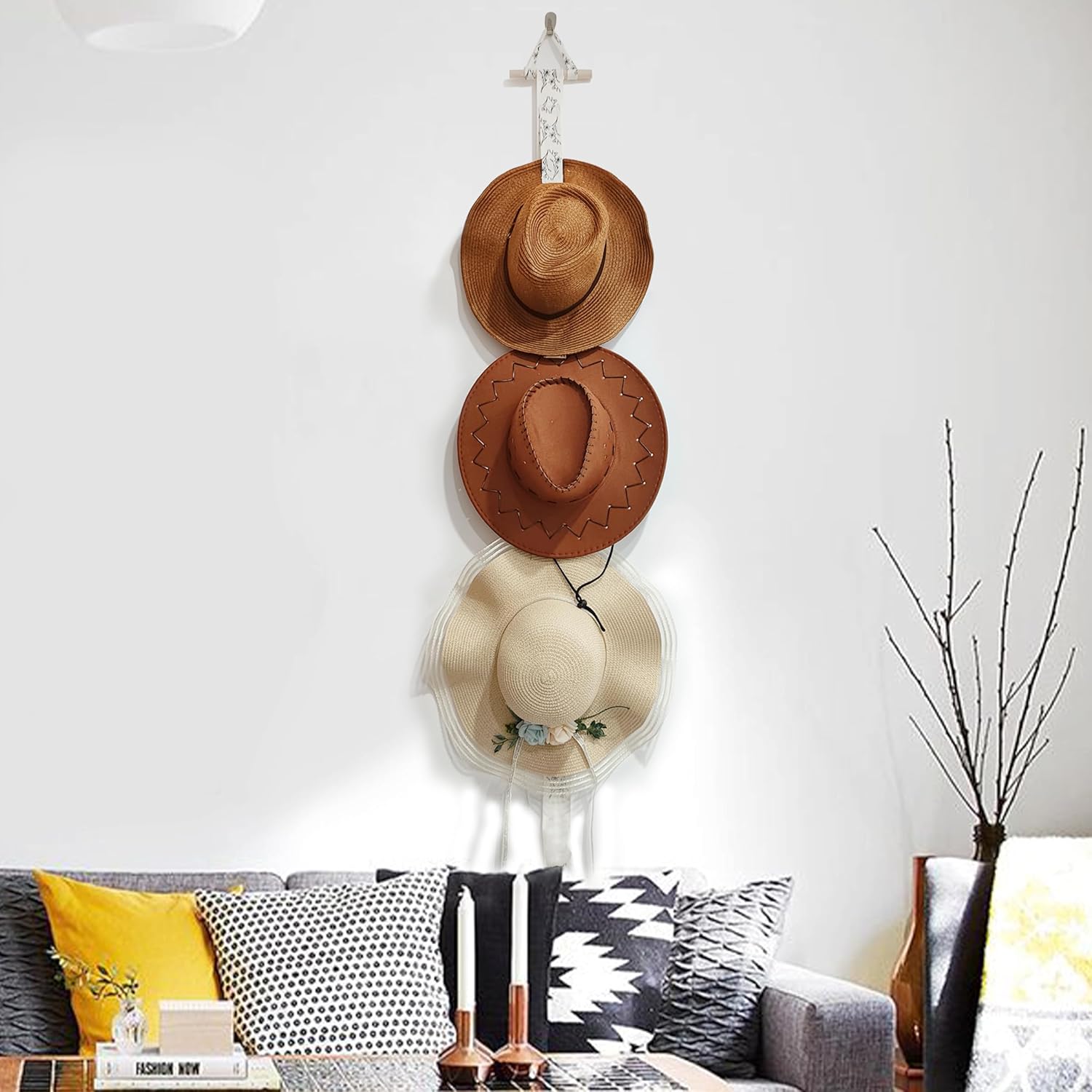 Perchas para sombreros de pared con diseño magnético para colgar en la pared, organizador de gorras para sombreros de ala ancha y varios sombreros