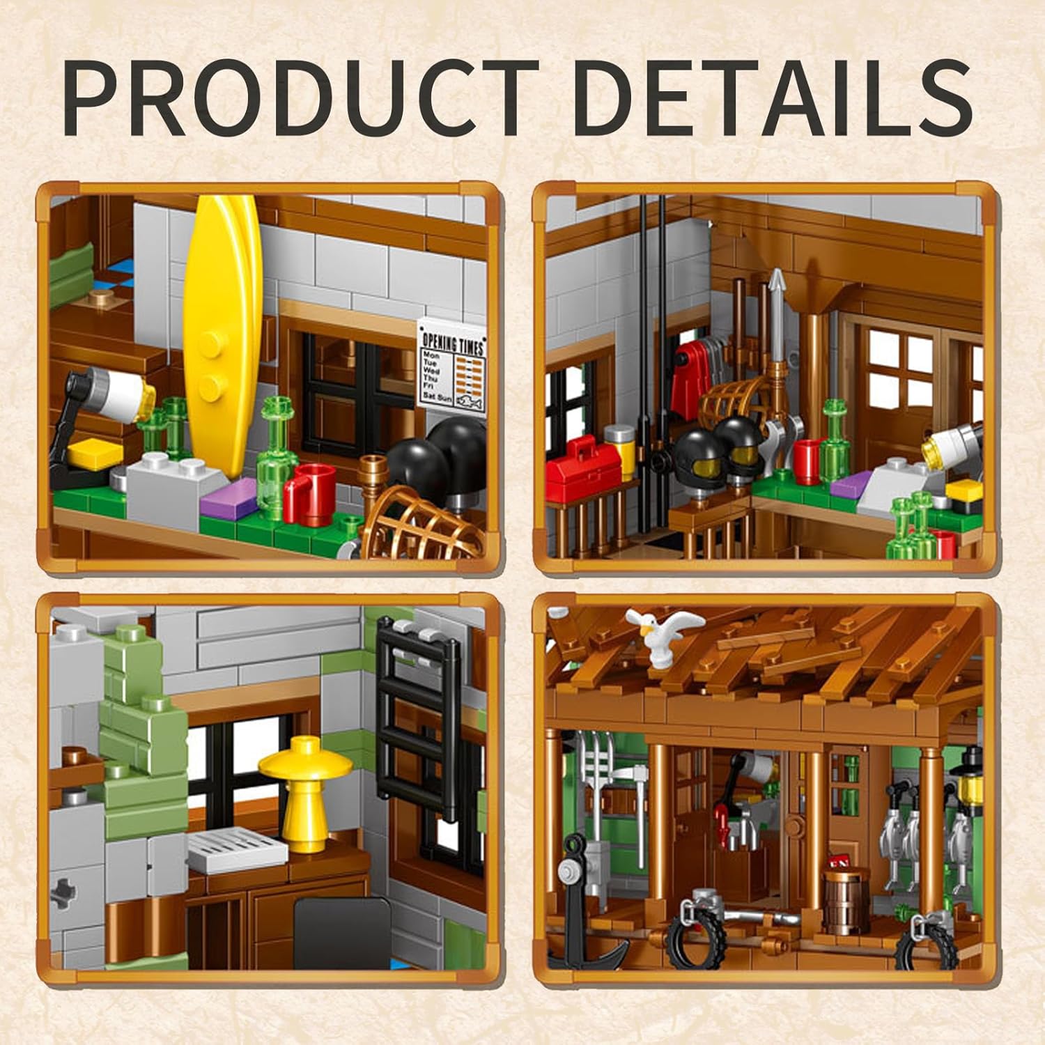 ZYLEGEN Tienda de pueblo pesquero casa Mini ladrillos Kit de construcción (1881 piezas)