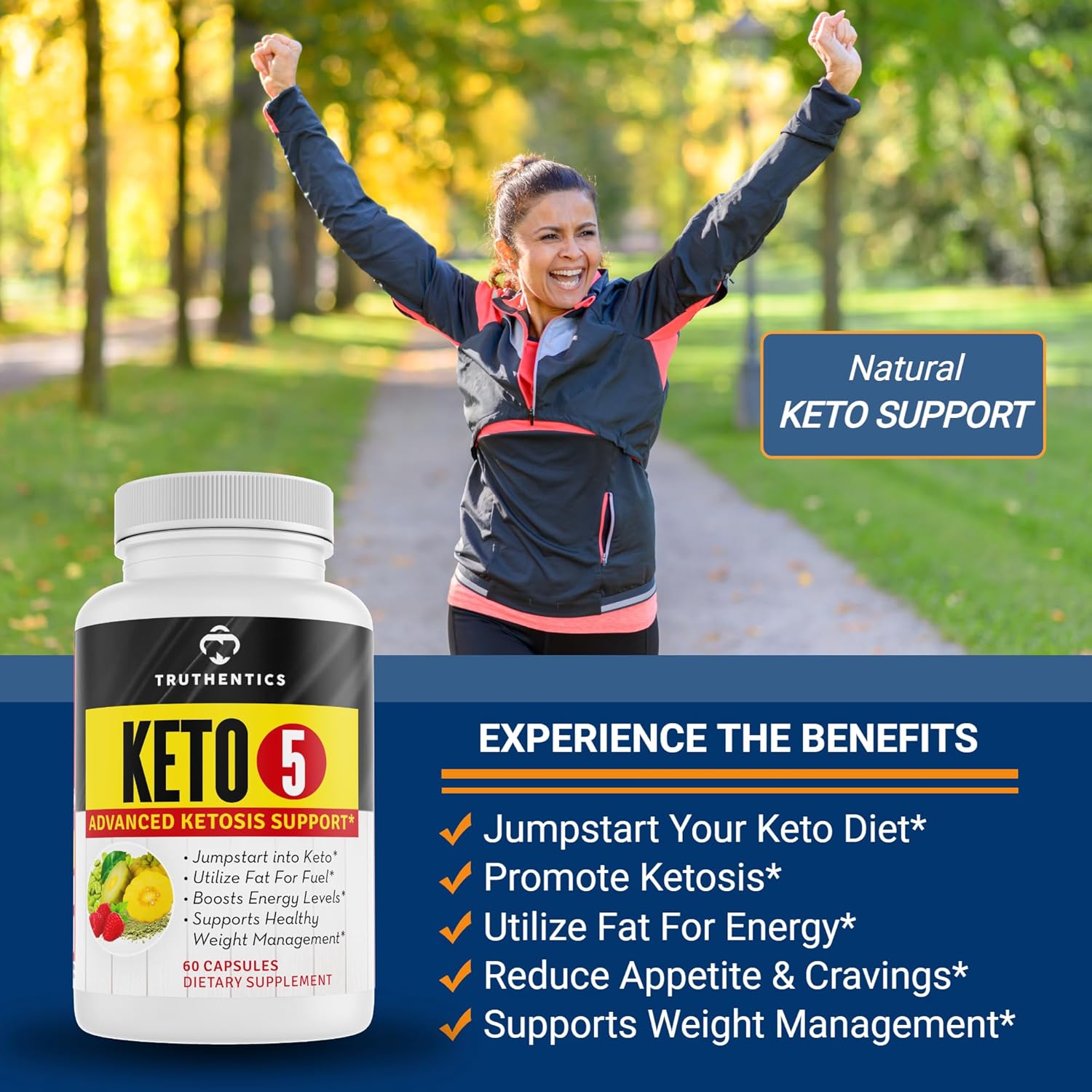 Keto 5 – Suplementos naturales de apoyo cetogénico – Promueve la cetosis para mujeres y hombres – Aumenta la energía, la concentración – Apoya la