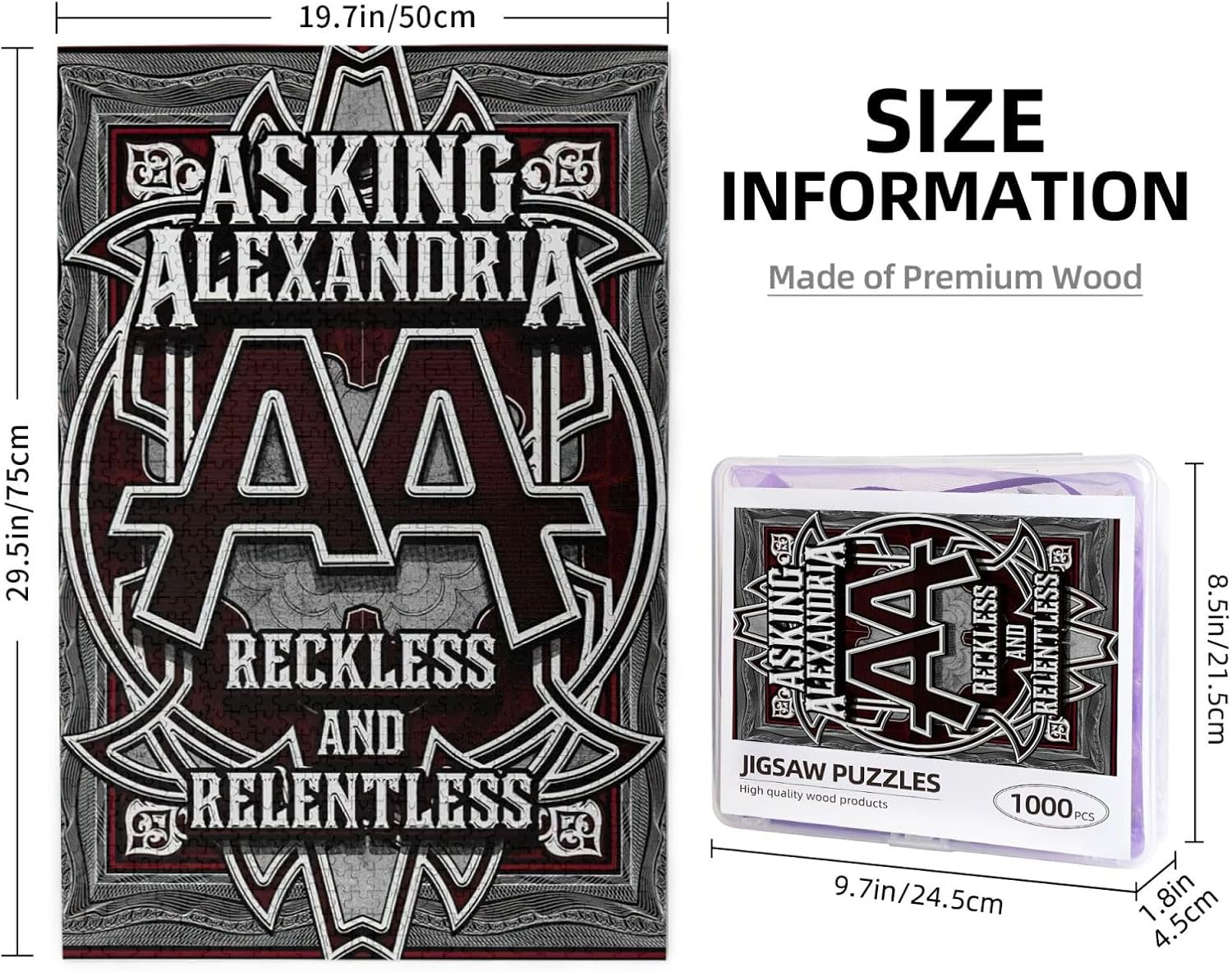 Asking Rock Band Alexandria – Rompecabezas de madera divertido para adultos, rompecabezas de 1000 piezas, rompecabezas de 1000 piezas con caja