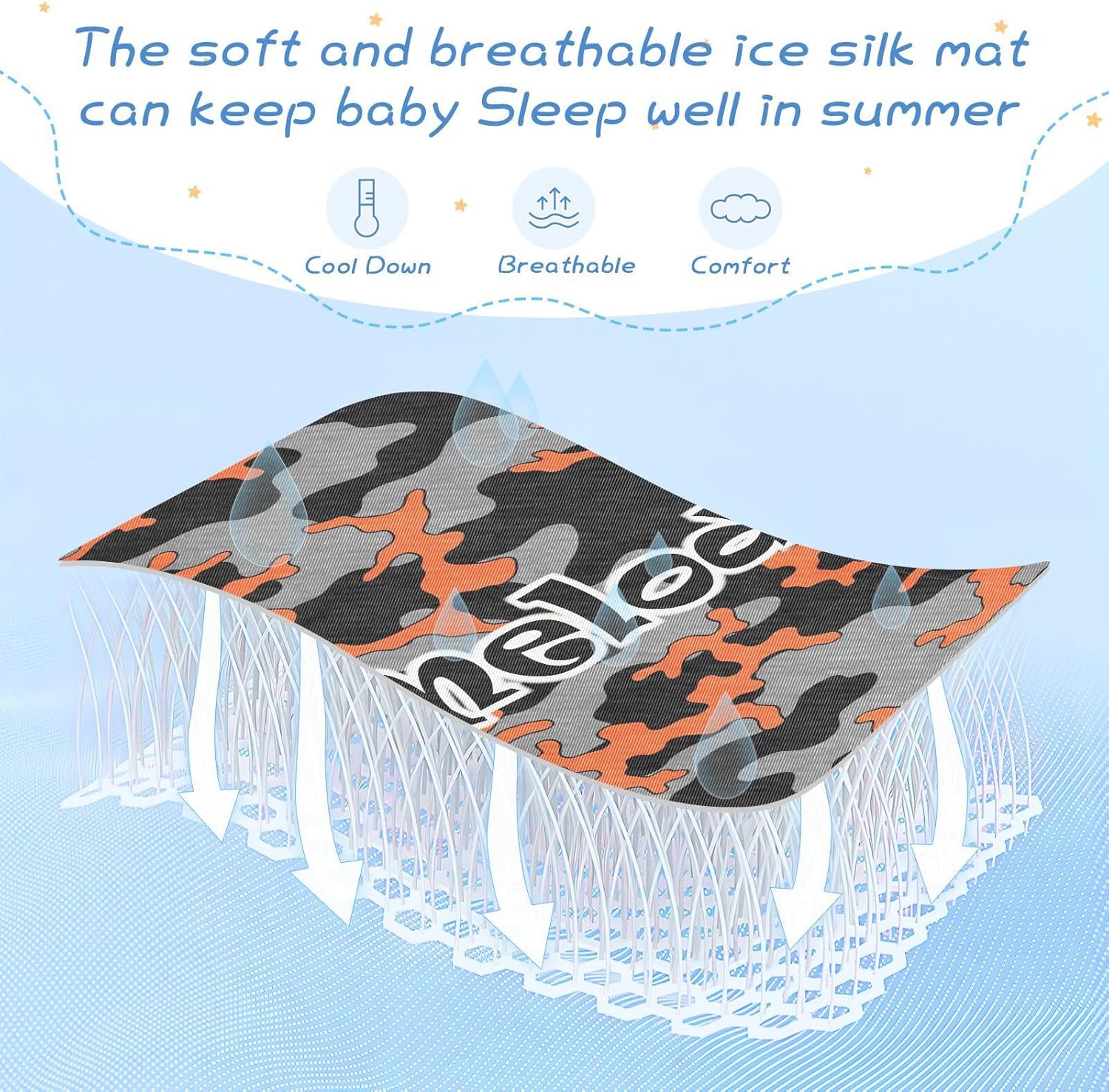 Custom Camouflage Black Orange Crib Mattress Protector Pad for Boys Girls Baby Ice Silk Mat Bed Mattress Protector Pad Cooling Mattress Topper for