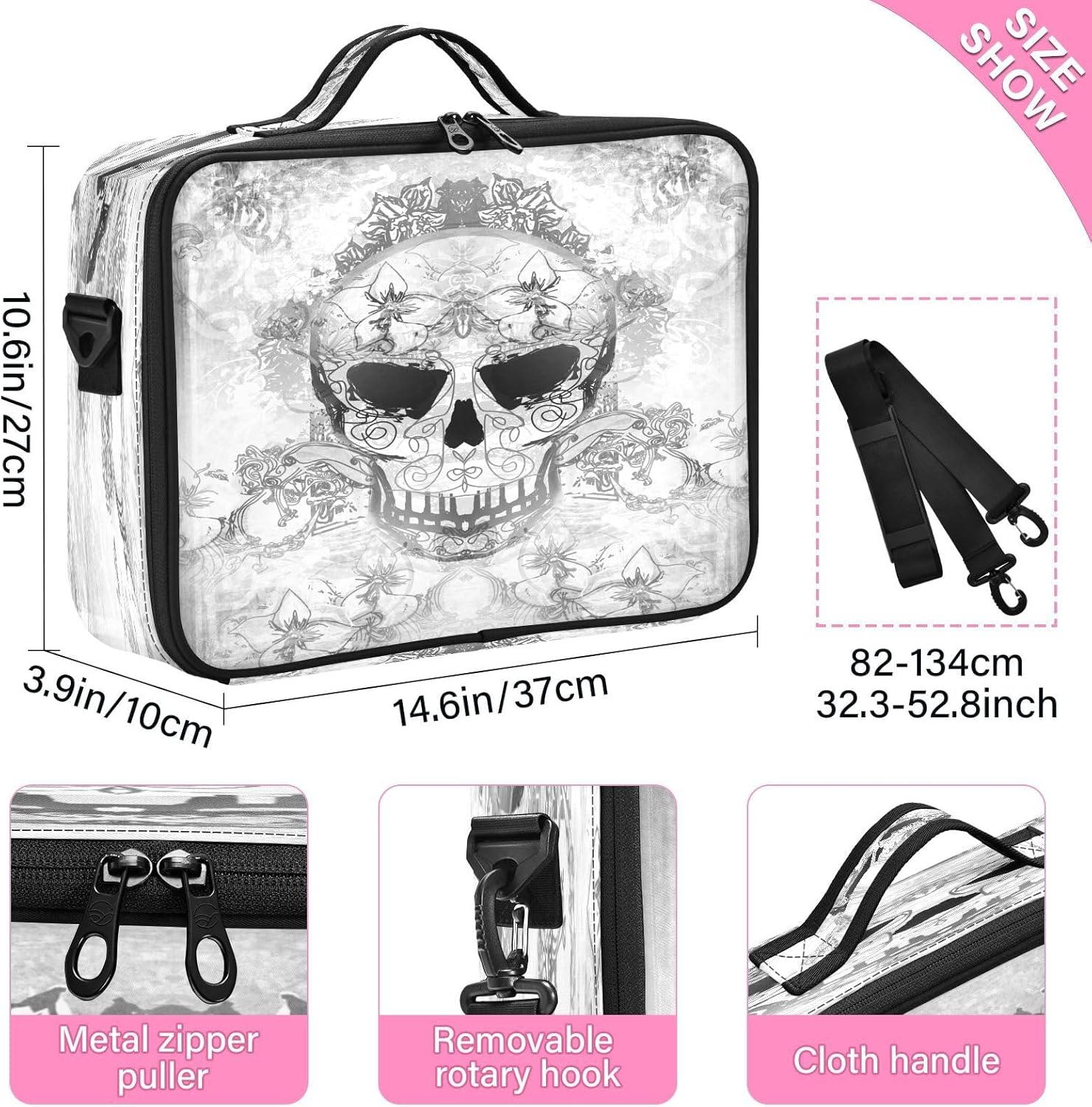 Day Dead Skull Happy Halloween Floral Ornament cosmetic drawstring bag travel make up makeup bag zipper makeup bag with dividers neceser de viaje