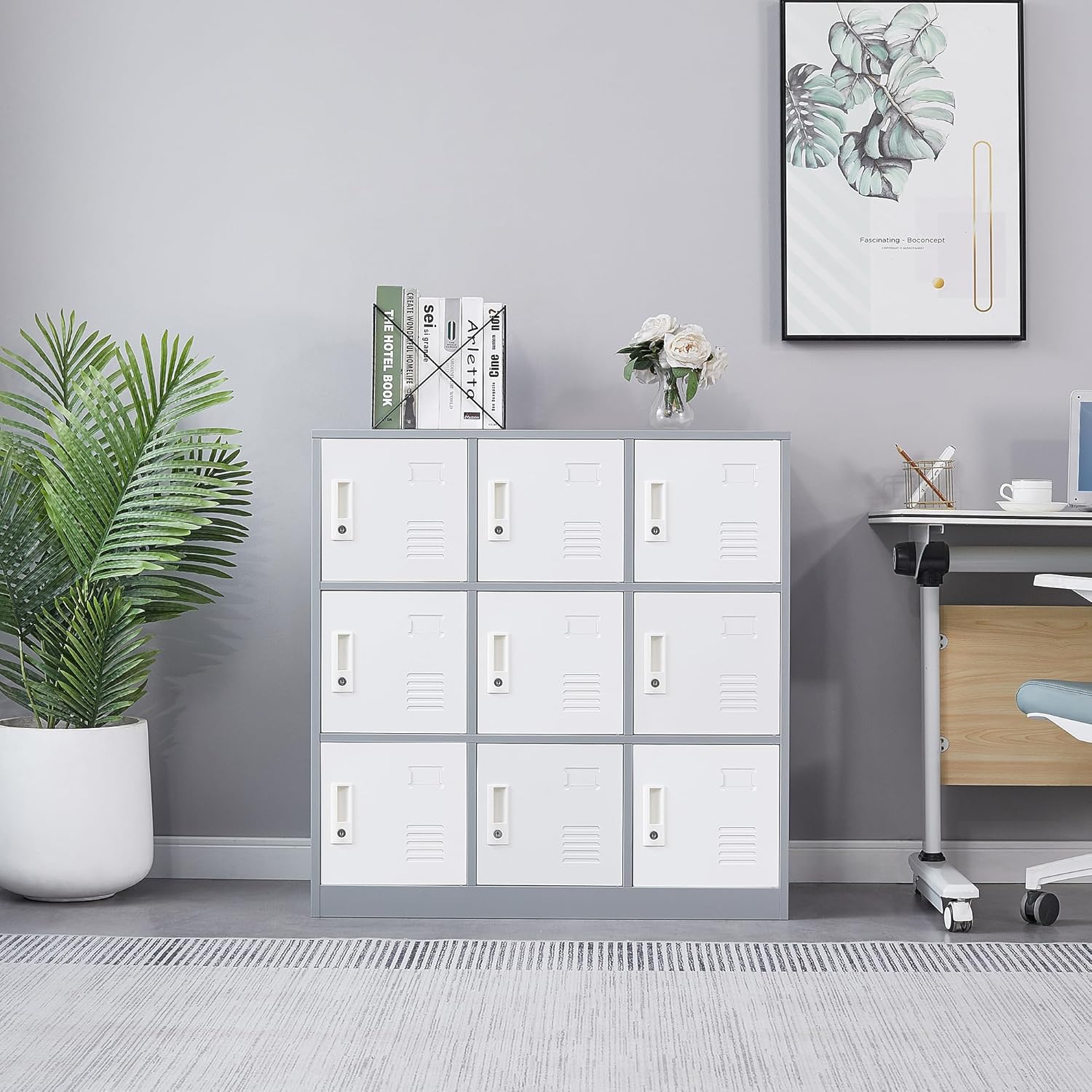 Taquillas para empleados, armario de almacenamiento de metal de 9 puertas con llaves y ranura para tarjetas, ideal para el hogar, oficina, escuela y