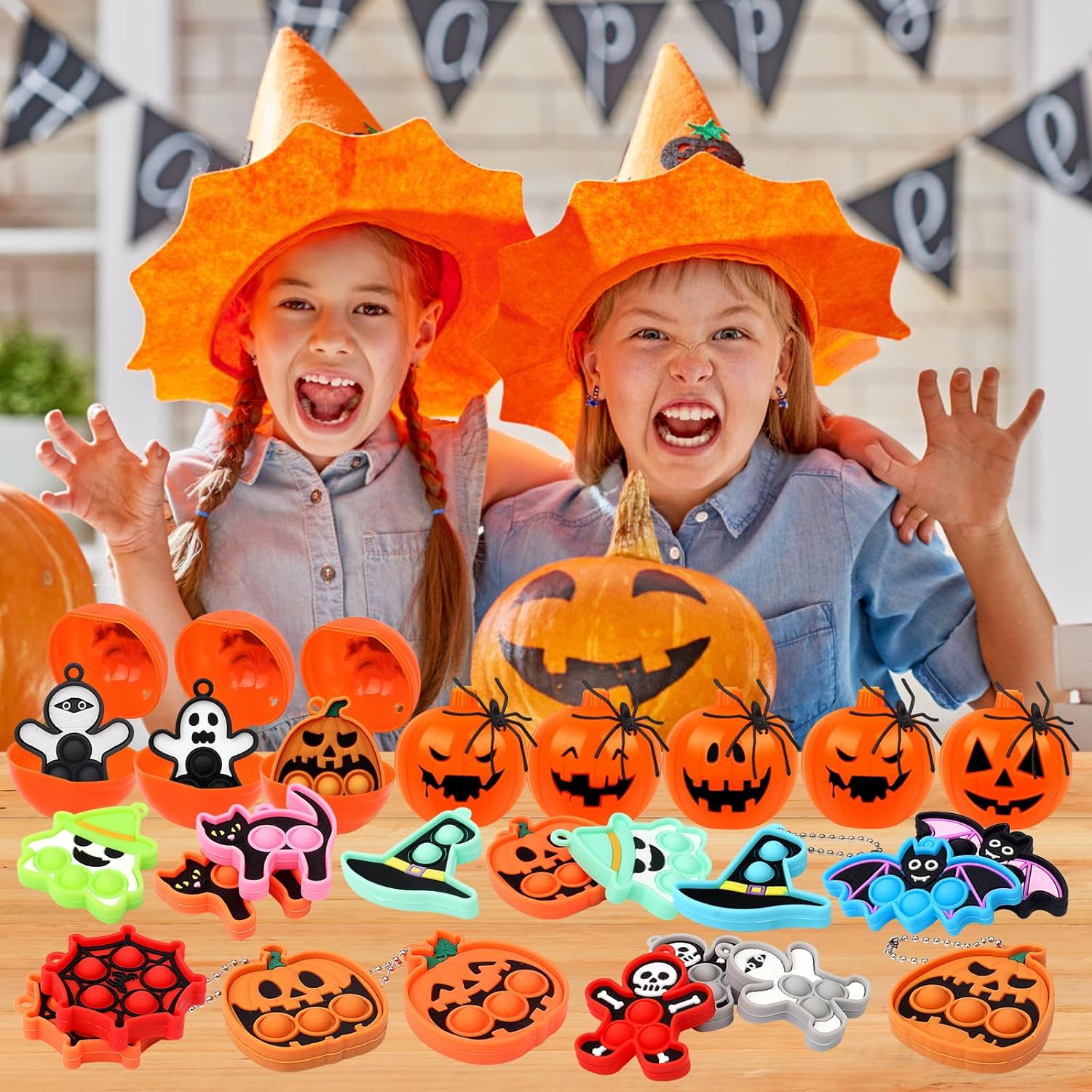 Recuerdos de fiesta de Halloween para niños, calabaza de Halloween precargada con juguetes para ansiedad de Halloween, golosinas para niños,