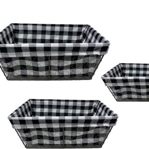 Juego de 3 cestas de alambre a cuadros estilo casa de campo para almacenamiento de hogar y cocina (a cuadros) Juego de 3 cestas de alambre a cuadros estilo casa de campo para almacenamiento de hogar y cocina (a cuadros)