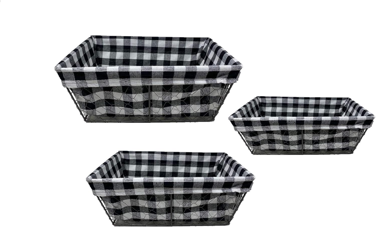 Juego de 3 cestas de alambre a cuadros estilo casa de campo para almacenamiento de hogar y cocina (a cuadros)