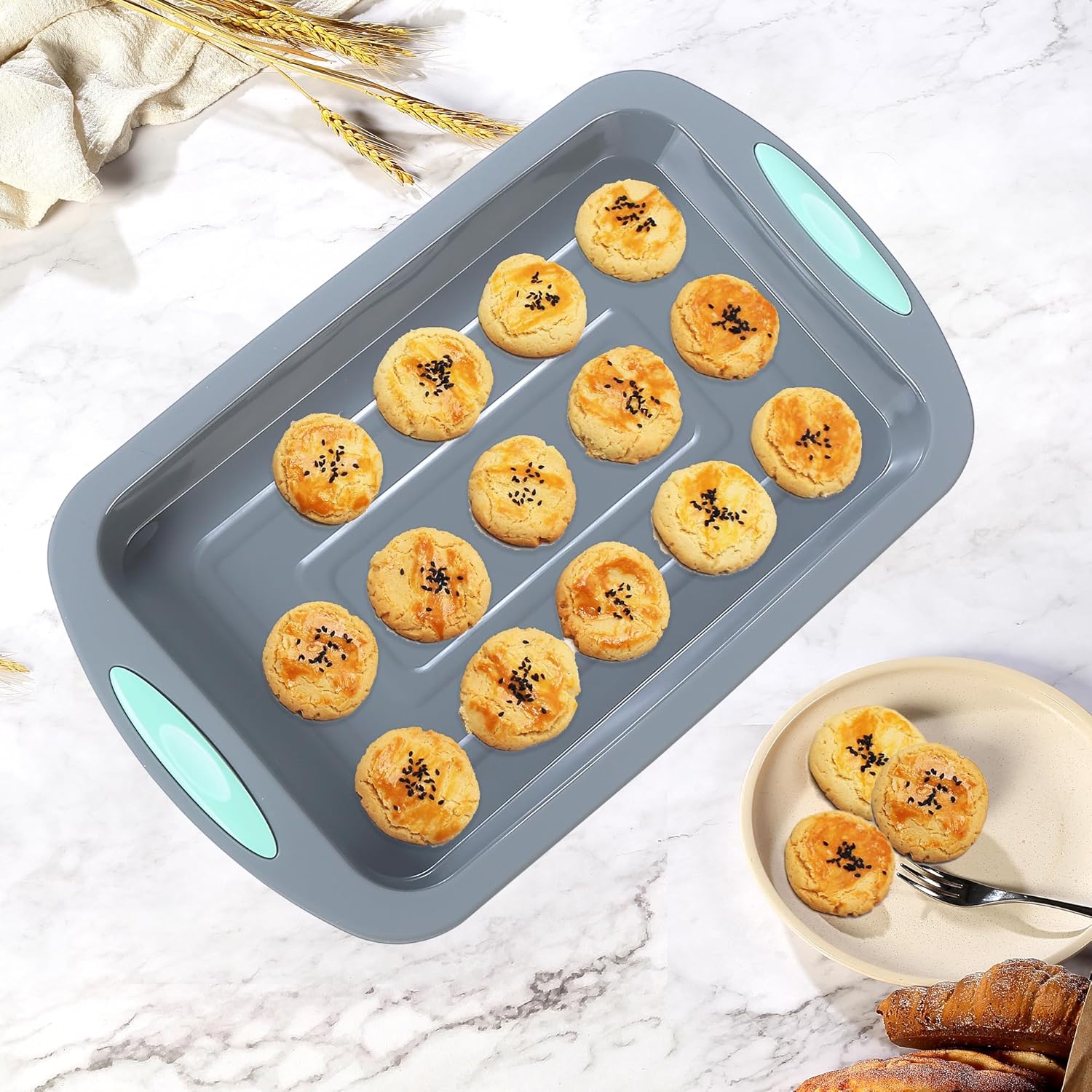Tongjude Juego de 51 utensilios de silicona para hornear, moldes antiadherentes para hornear, moldes de silicona para pasteles con molde para