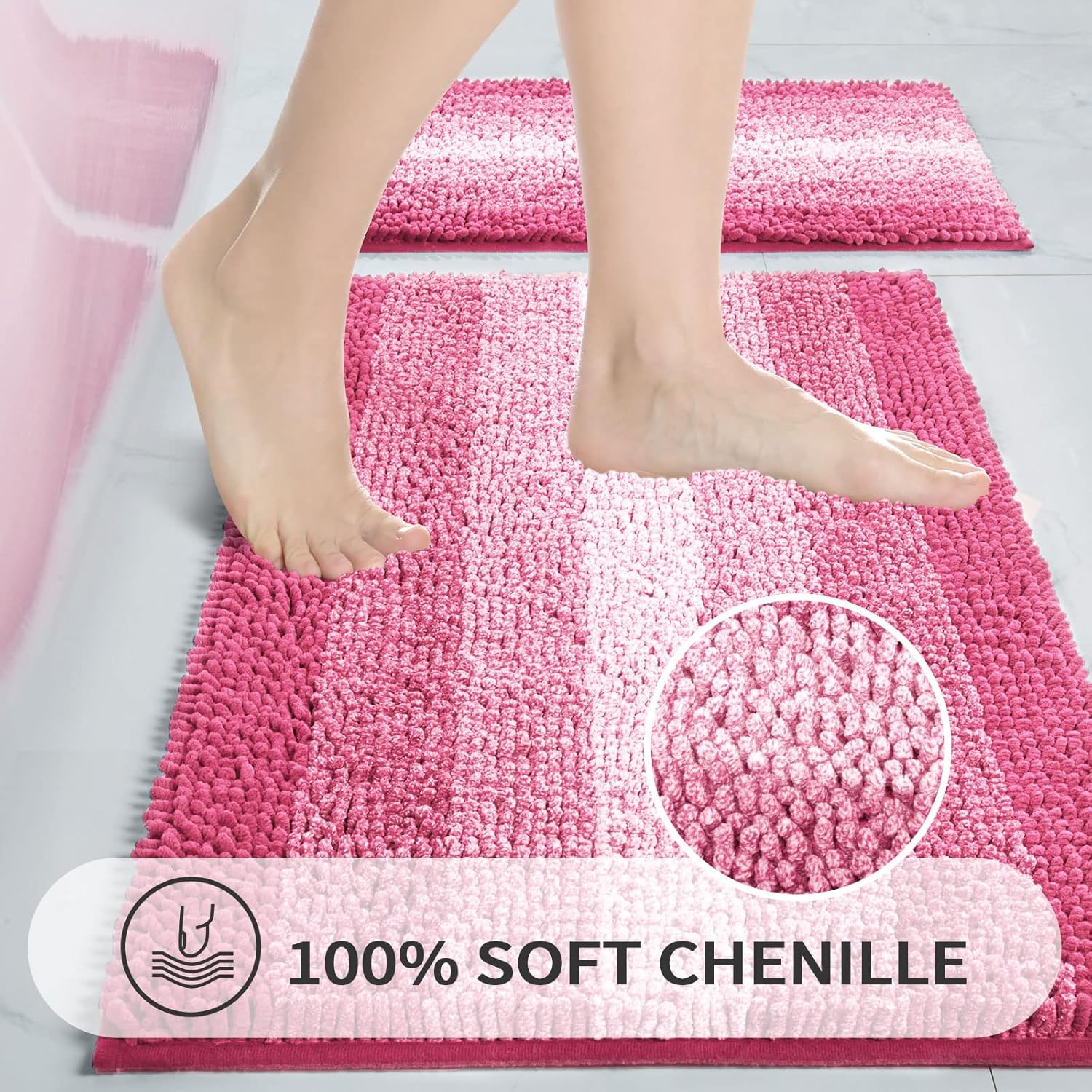 Gibelle Tapetes de baño rosados, tapetes de baño de felpilla de lujo, tapetes pequeños antideslizantes para ducha y baño, lavables a máquina, de