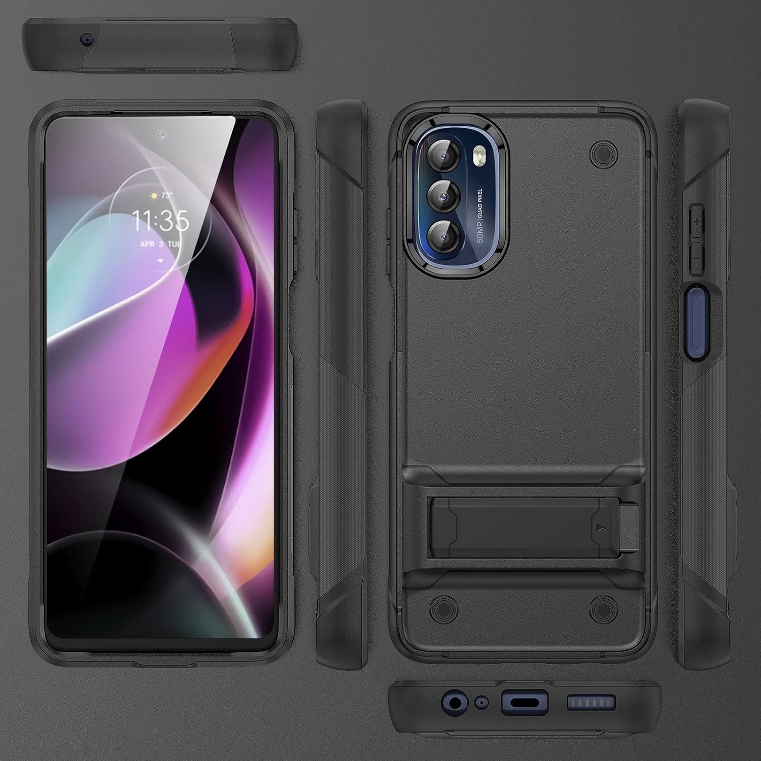 YmhxcY Funda para Moto G 5G 2022 Motorola G 5G 2022 con soporte y 2 protectores de pantalla a prueba de explosiones, grado militar a prueba de