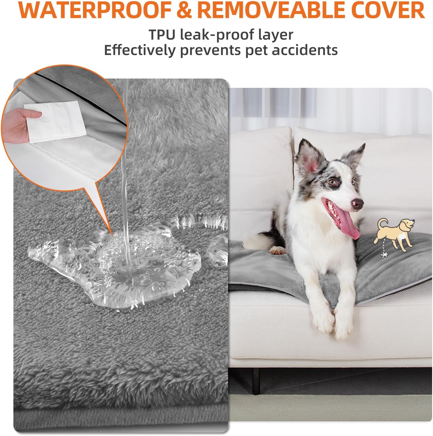 Mora Pets Almohadilla impermeable para jaula para perros, cama ultra suave para mascotas, con funda extraíble lavable, parte inferior