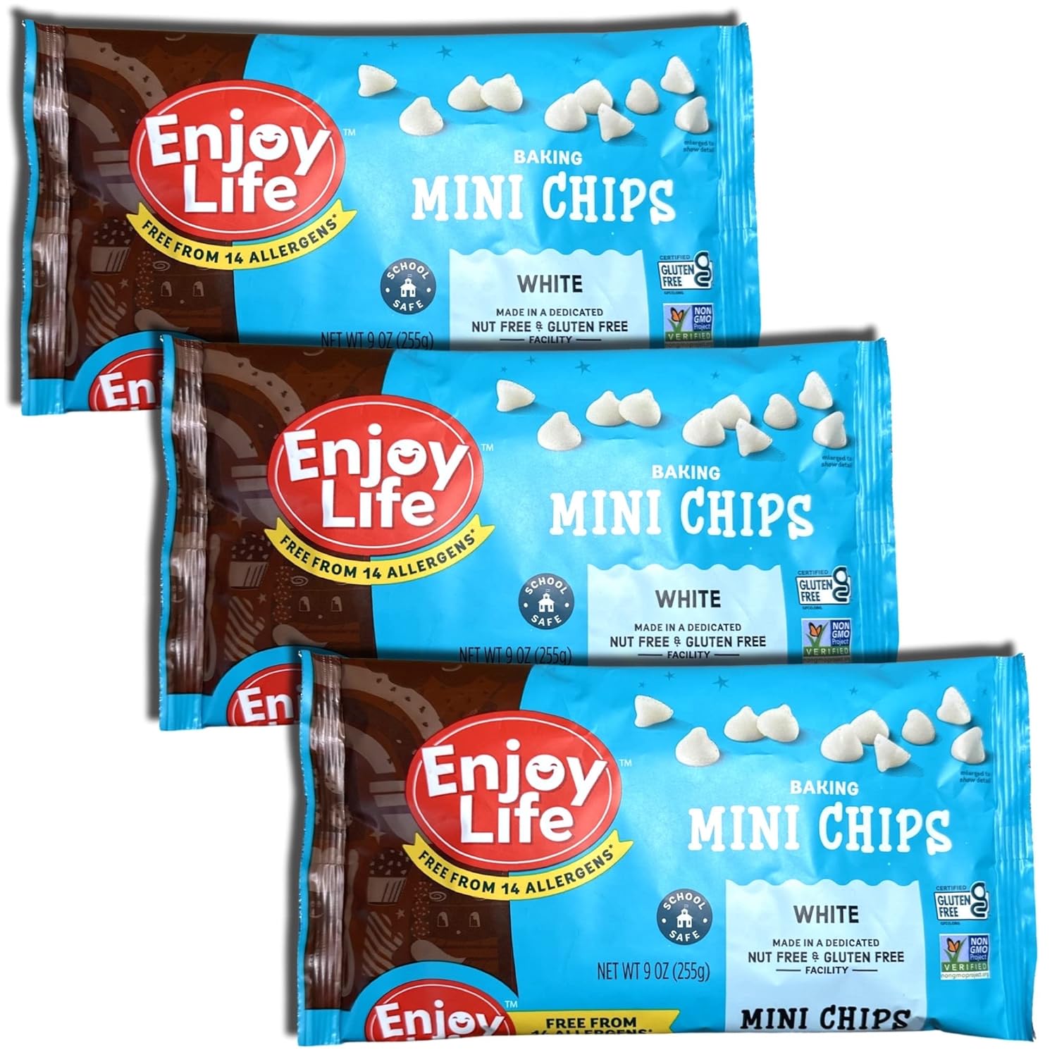 Tribeca Curations Mini chips para hornear de chocolate blanco, sin alérgenos, aprobado por la escuela, 9 onzas, paquete económico de 3