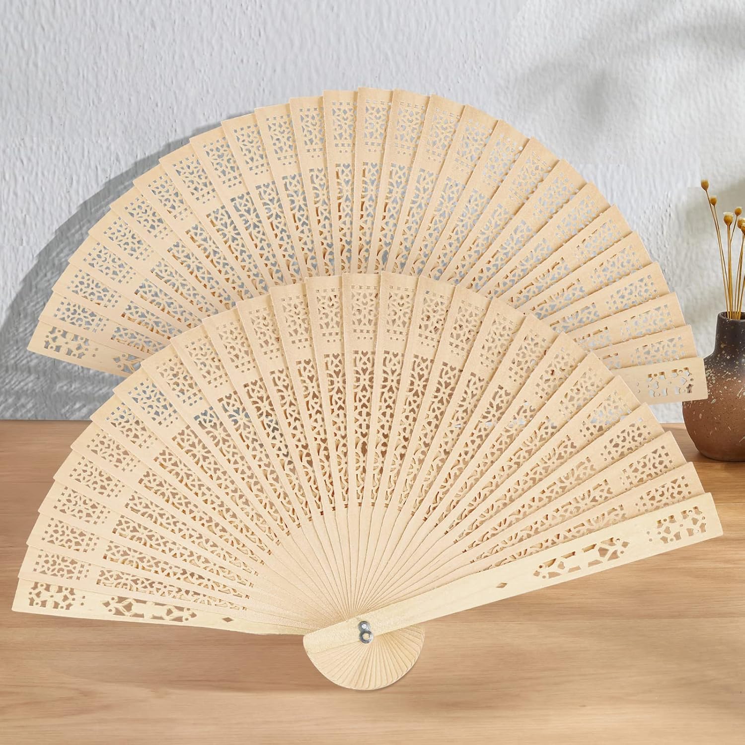 Abanicos plegables de madera, 4 ventiladores de mano de madera clásica, abanicos de mano de madera tallada hueca con borla para cosplay, baile,