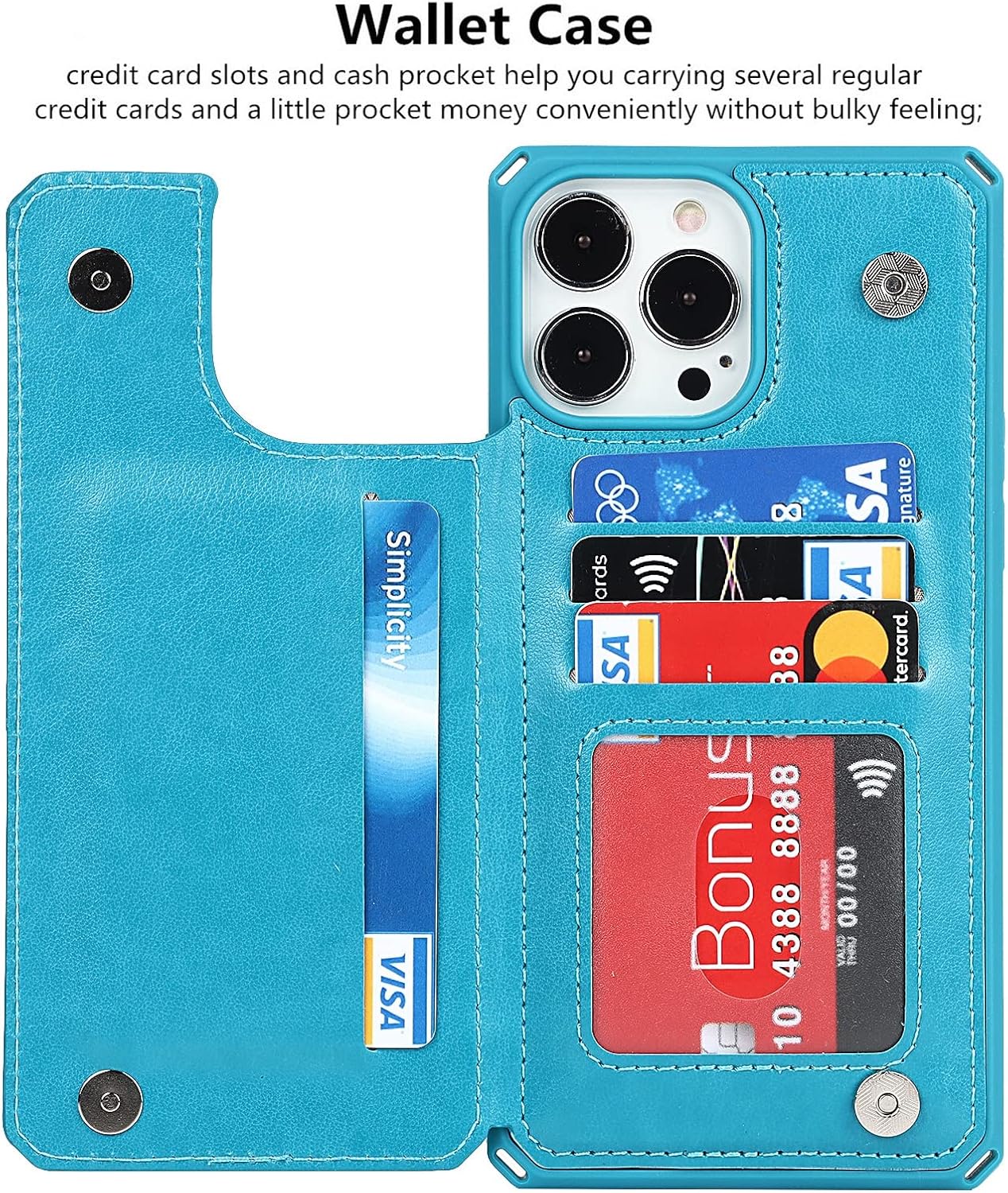 iCoverCase Funda para iPhone 13 Pro Max con soporte para tarjetas, iPhone 13 Pro Max Funda tipo cartera para mujer con correa para la muñeca bloqueo