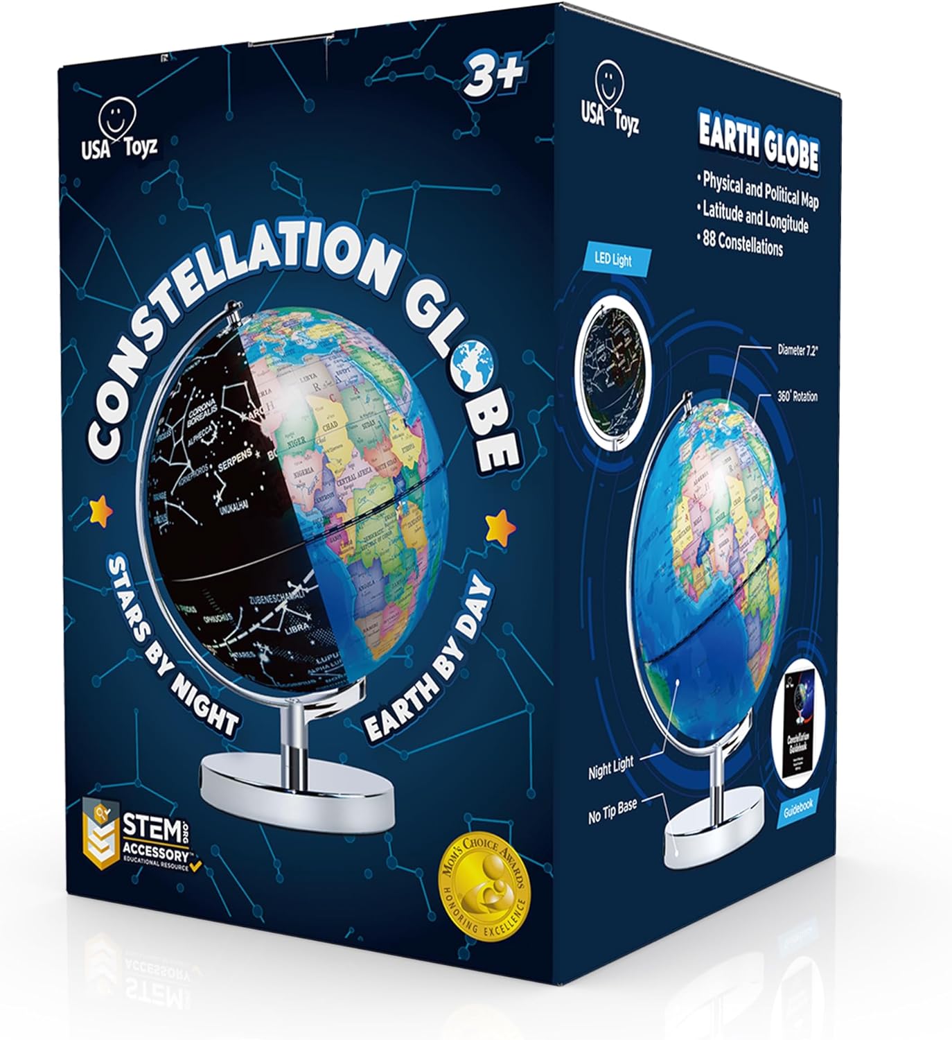 USA Toyz Globo iluminado para el aprendizaje de los niños globos del mundo con soporte 3 en 1 STEM Kids Globe, luz nocturna constelación escritorio