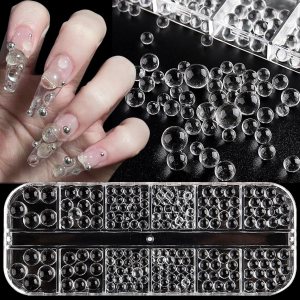 Cuentas de agua transparente para arte de uñas, cuentas de gotas de agua 3D, bolas de burbujas redondas transparentes de 0.18 a 0.27 pulgadas para Cuentas de agua transparente para arte de uñas, cuentas de gotas de agua 3D, bolas de burbujas redondas transparentes de 0.18 a 0.27 pulgadas para