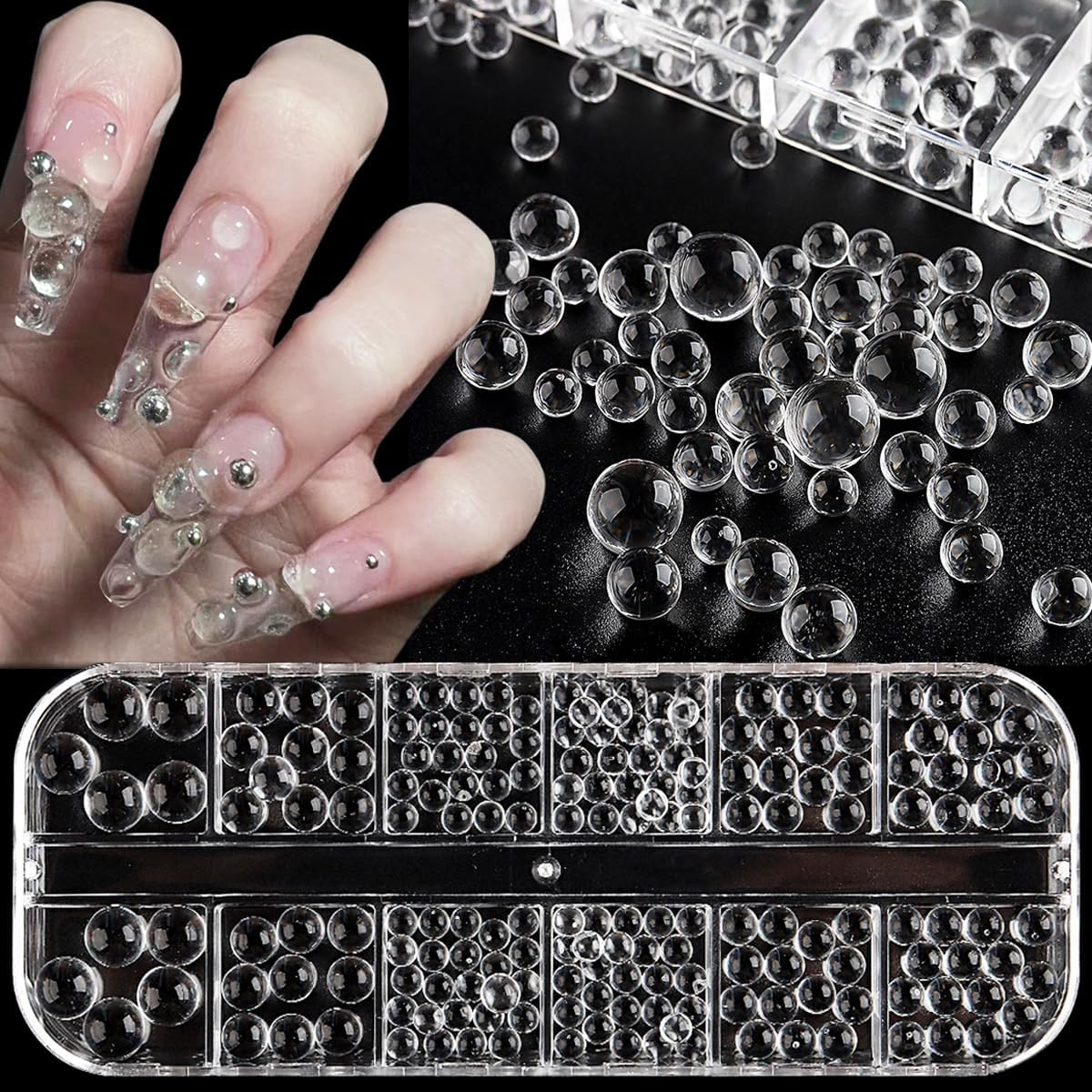 Cuentas de agua transparente para arte de uñas, cuentas de gotas de agua 3D, bolas de burbujas redondas transparentes de 0.18 a 0.27 pulgadas para