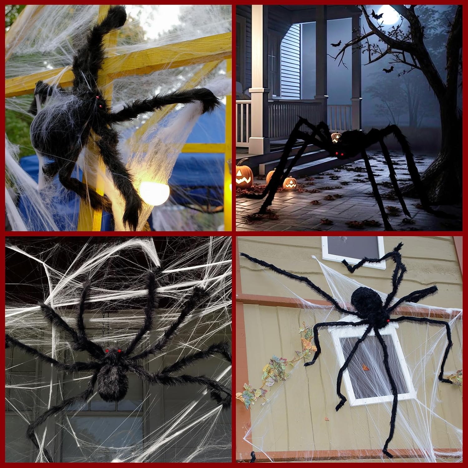 Paquete de 2 decoraciones de Halloween para exteriores, araña negra peluda de 5 pies, araña gigante aterradora, araña grande falsa, accesorios de