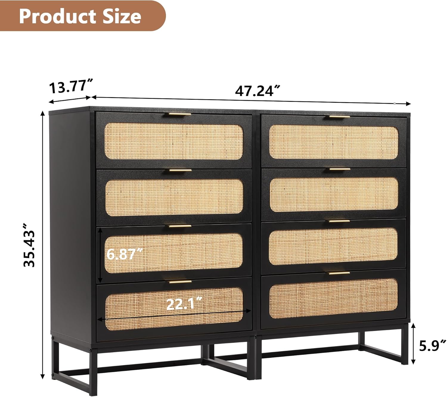 Cómoda de 4 cajones para dormitorio, cómoda de ratán, cómoda de armario, cómoda de almacenamiento de madera alta para sala de estar, dormitorio de