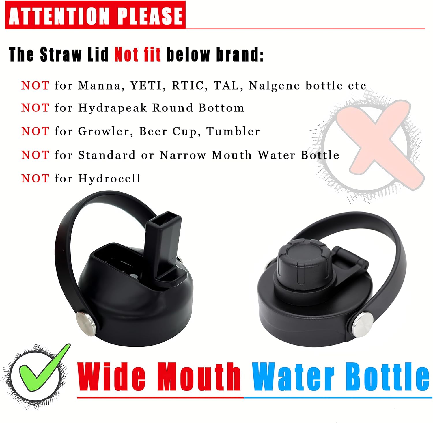 Ouharty Tapa de boquilla para botellas de agua Hydroflask de boca ancha, tapas de popote de repuesto para botella de agua Hydro Flask de boca ancha