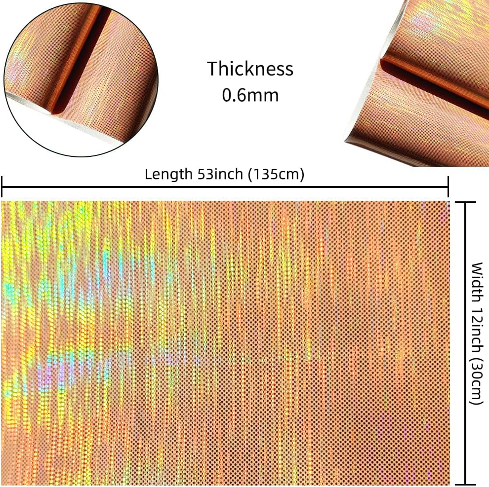 HYANG – Hojas holográficas de piel sintética sintética de seda con espejo, 1 rollo de 12 x 53 pulgadas, piel sintética muy adecuada para
