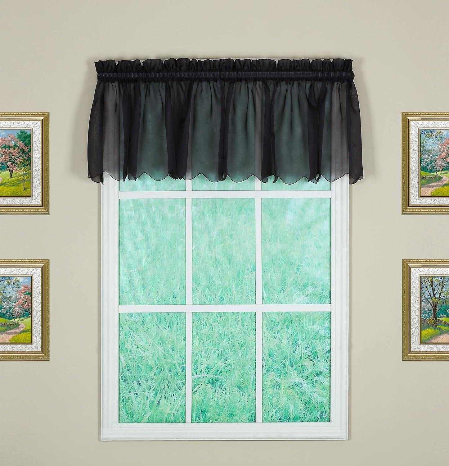 Today’s Curtain Cenefa de gasa original Emelia de 14 pulgadas, negro, 60 pulgadas de ancho x 14 pulgadas de largo