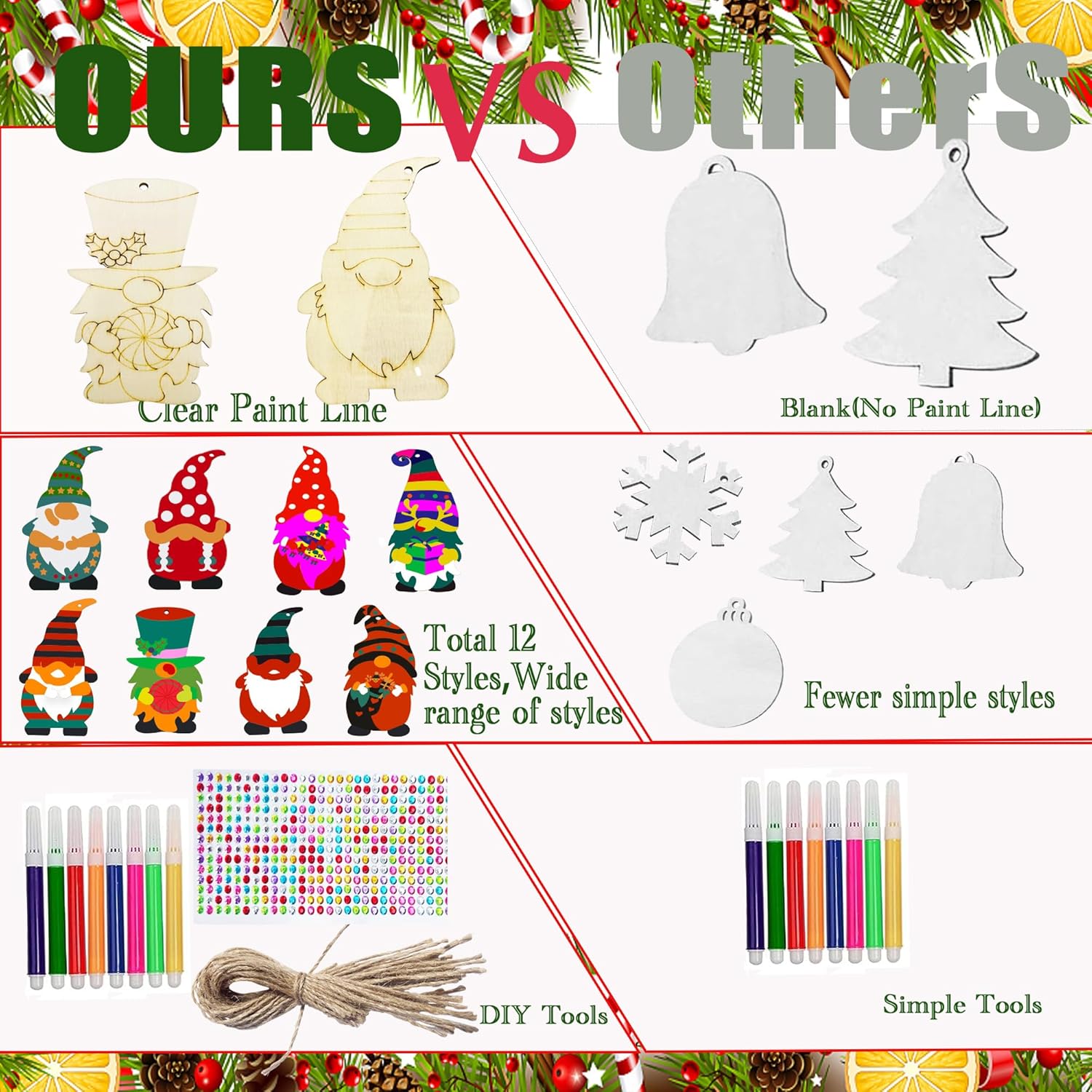 40 piezas de adornos de madera de Navidad, rebanadas de madera sin terminar para pintar con 8 estilos, adornos de madera de Navidad, manualidades,