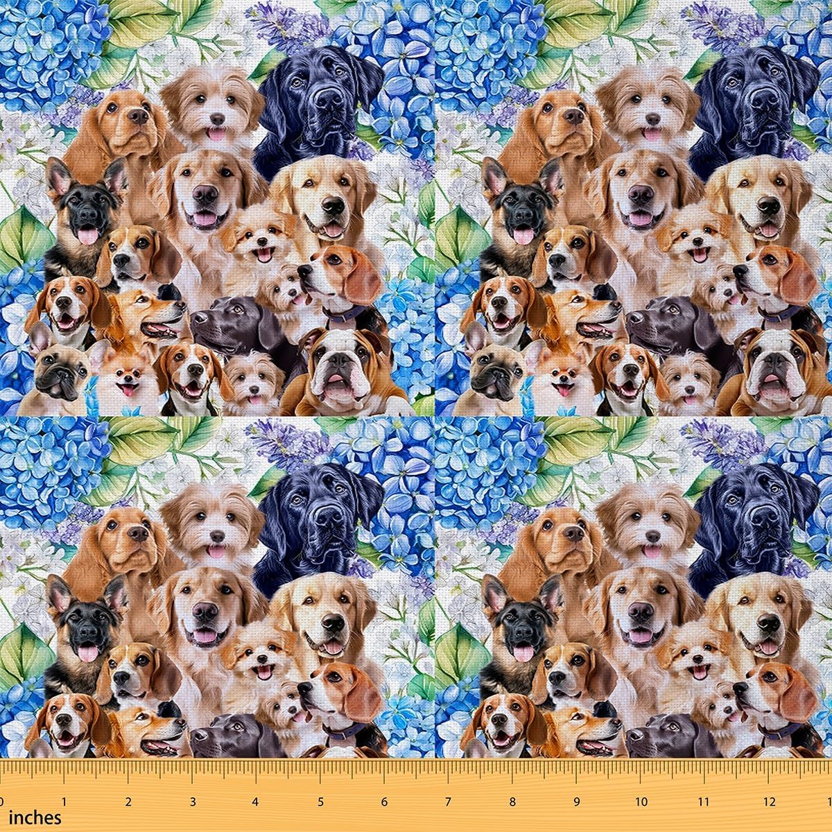The Yard, tela de tapicería para perros, bonita colección 3D de perros para exteriores, tela decorativa de flores florales azules para tapicería y